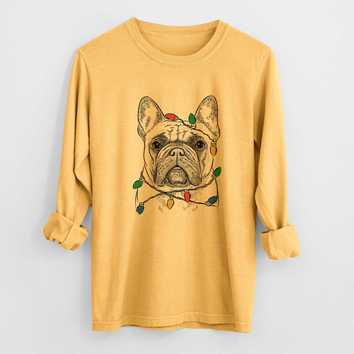 Christmas Lights Acelynn the French Bulldog - Heavyweight 100% Cotton Long Sleeve