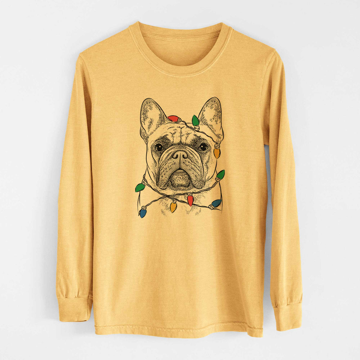 Christmas Lights Acelynn the French Bulldog - Heavyweight 100% Cotton Long Sleeve
