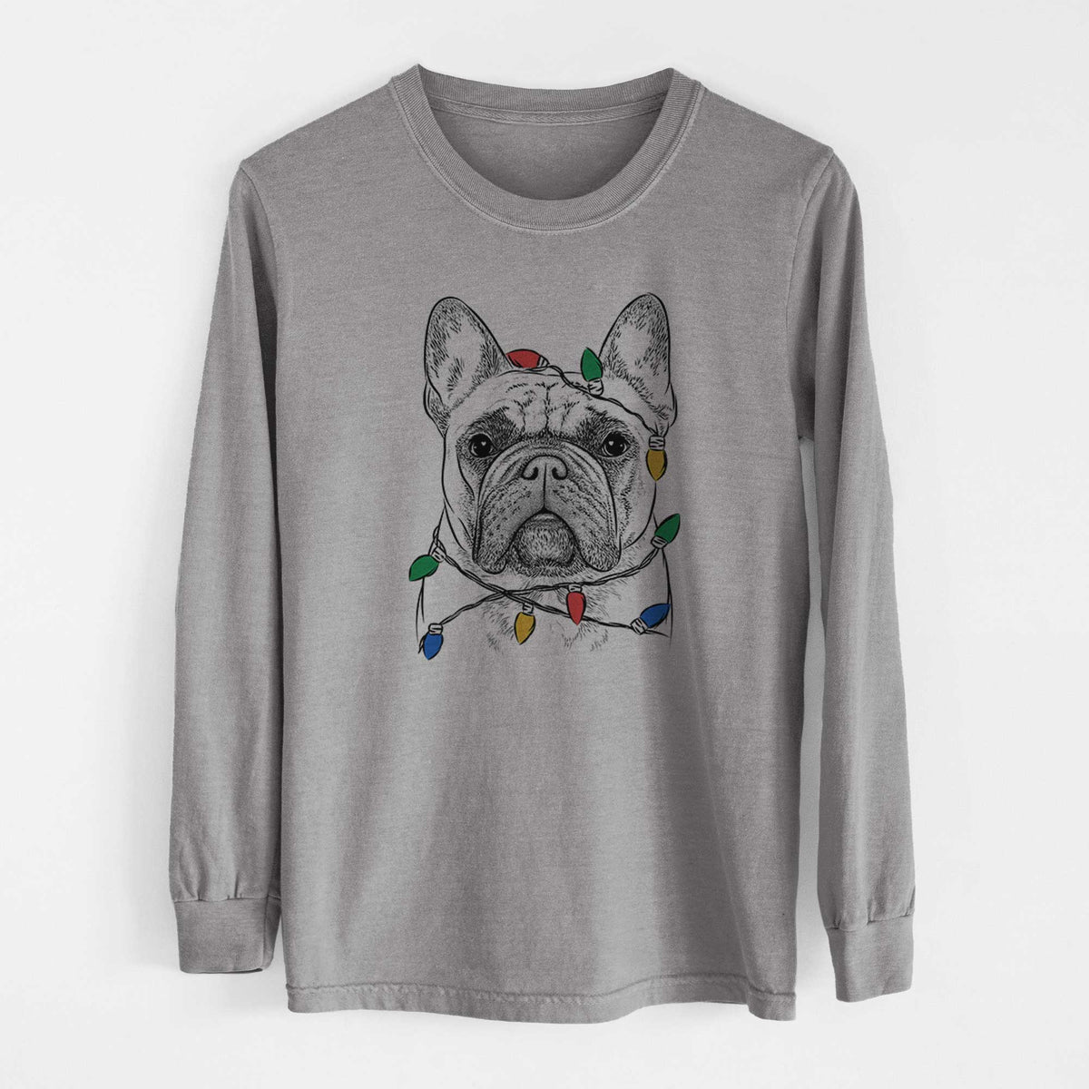 Christmas Lights Acelynn the French Bulldog - Heavyweight 100% Cotton Long Sleeve