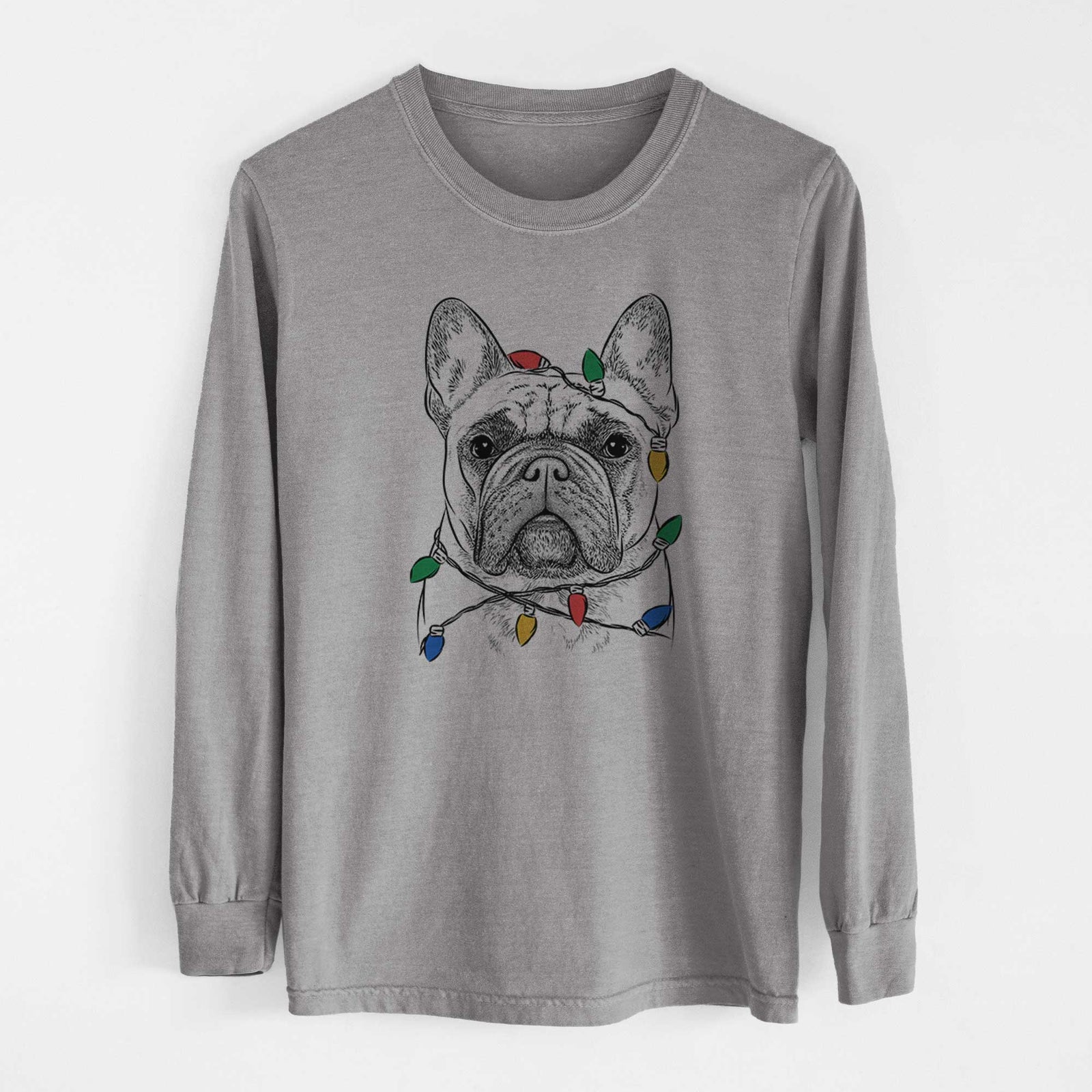 Christmas Lights Acelynn the French Bulldog - Heavyweight 100% Cotton Long Sleeve