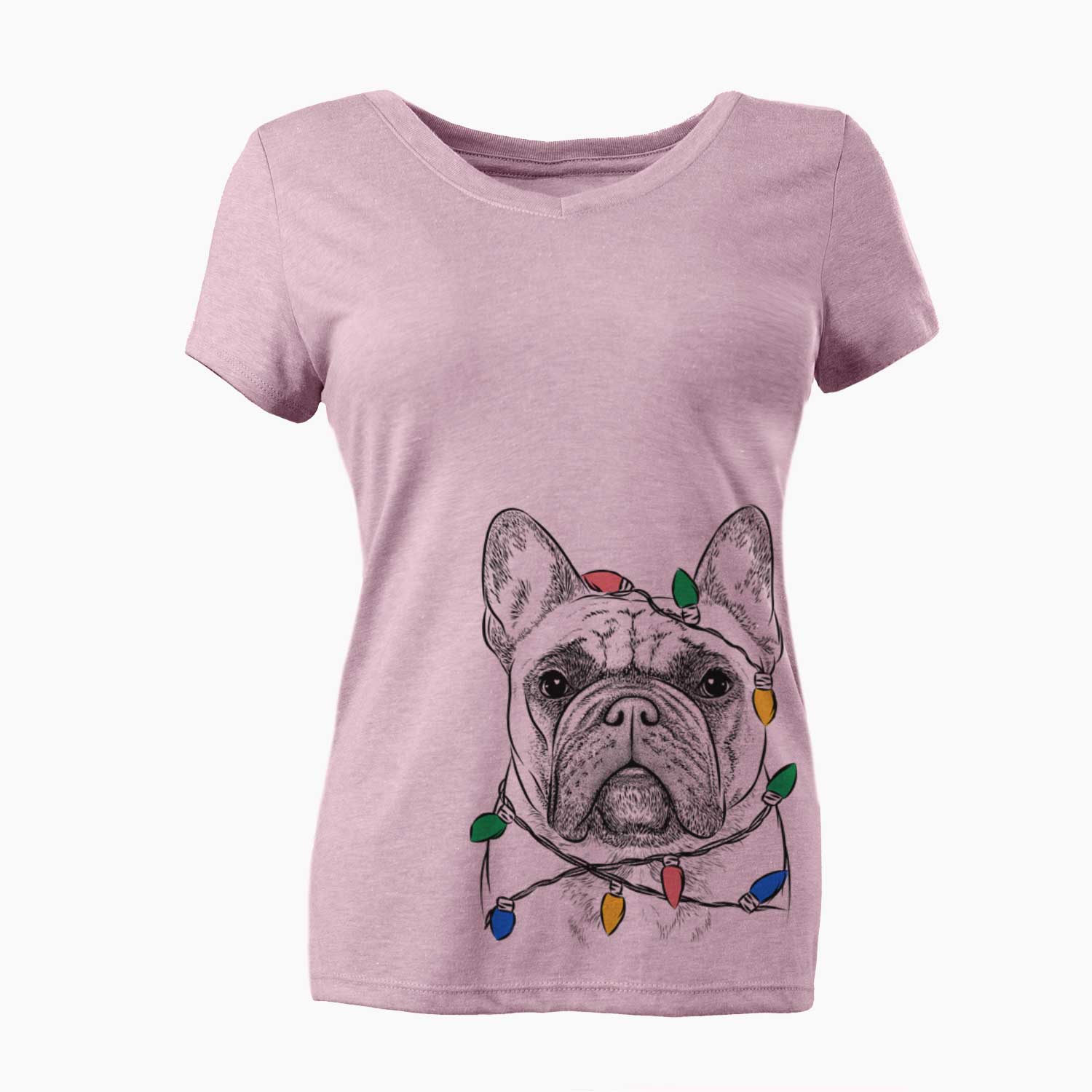 Christmas Lights Acelynn the French Bulldog - Women's V-neck Shirt