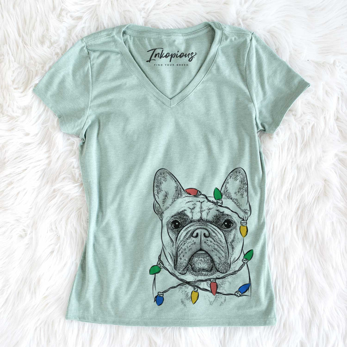 Christmas Lights Acelynn the French Bulldog - Women&#39;s V-neck Shirt