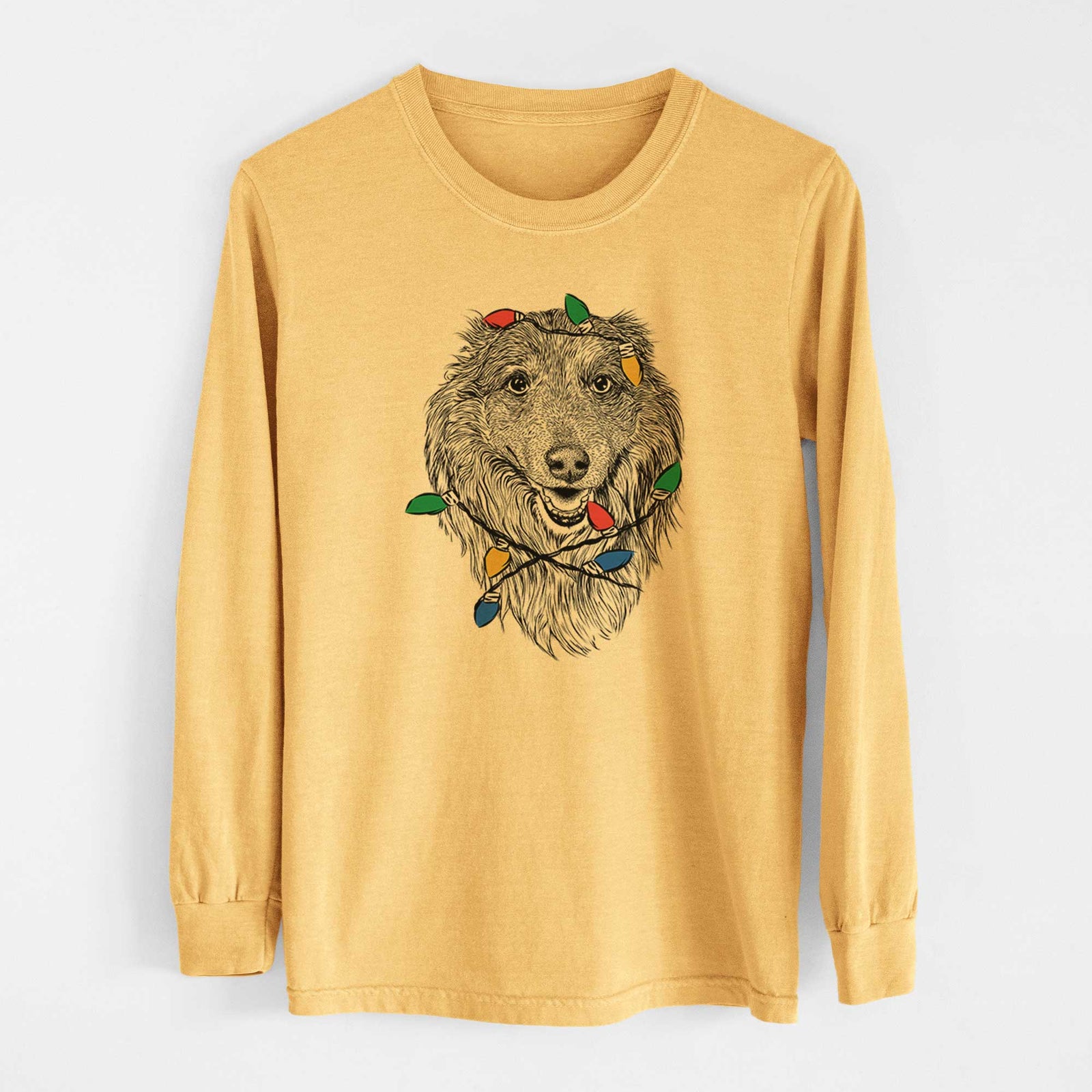 Christmas Lights Addie the Collie Mix - Heavyweight 100% Cotton Long Sleeve