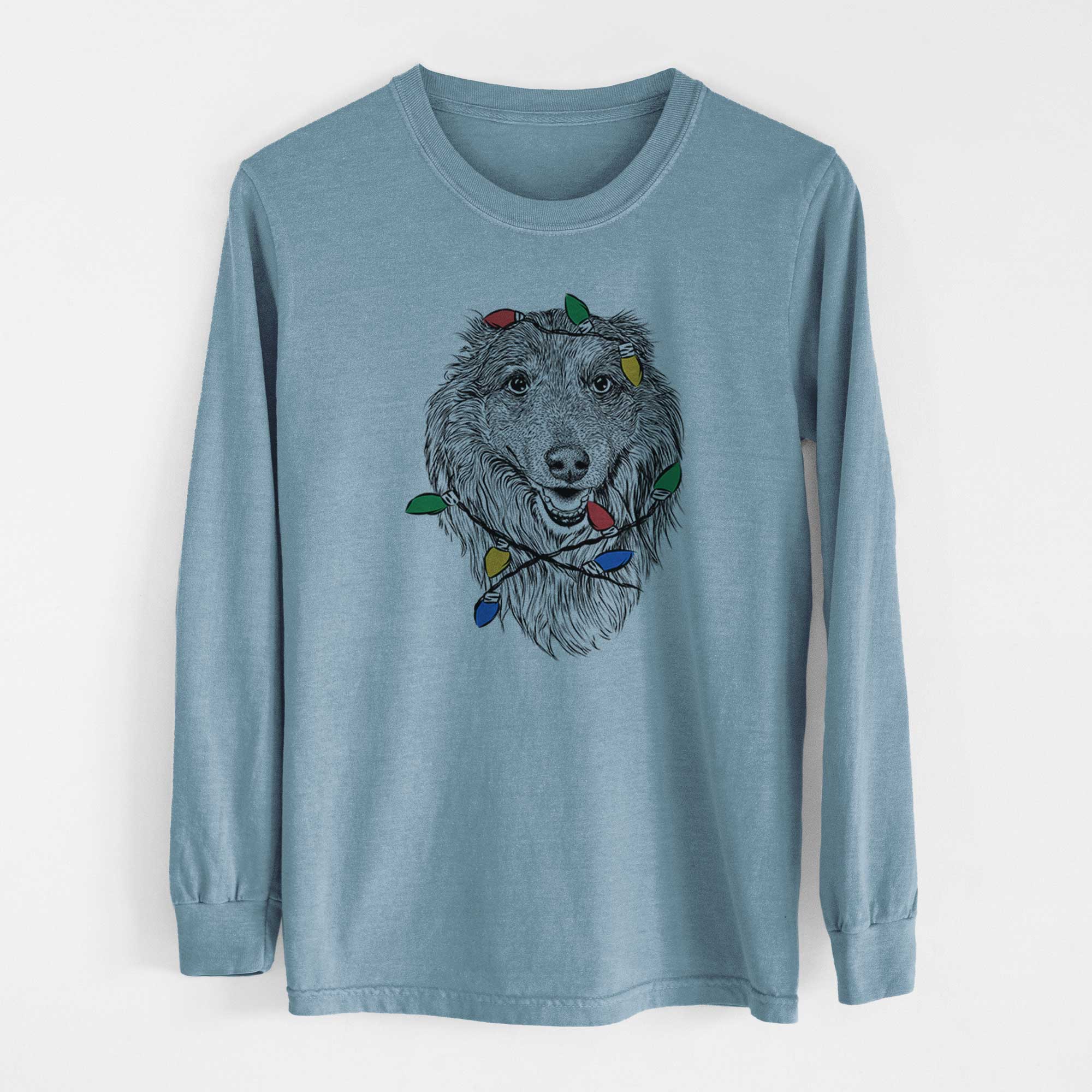 Christmas Lights Addie the Collie Mix - Heavyweight 100% Cotton Long Sleeve