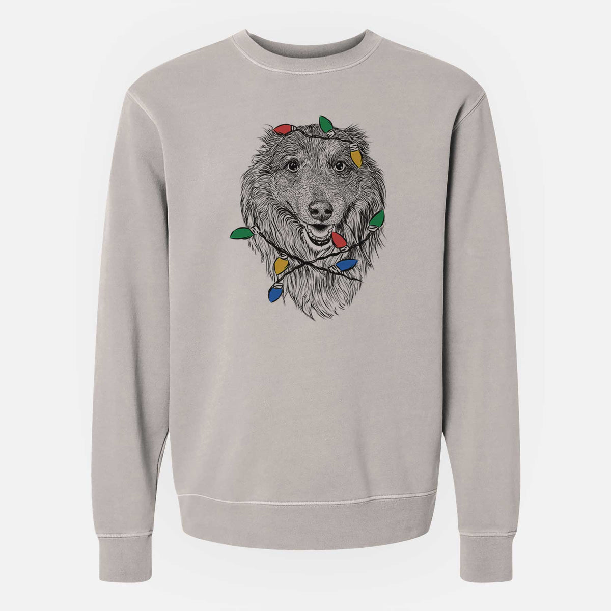 Christmas Lights Addie the Collie Mix - Unisex Pigment Dyed Crew Sweatshirt