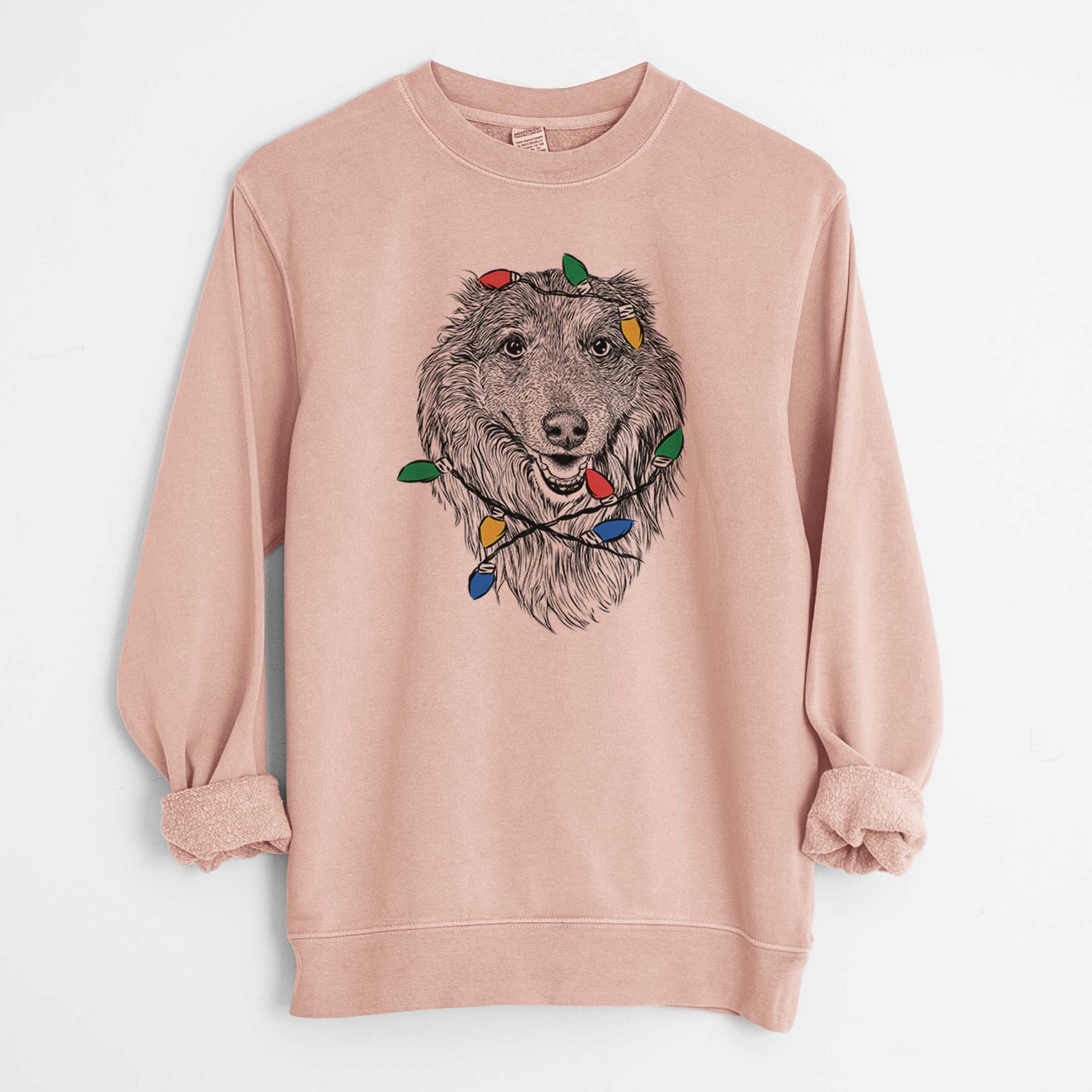 Christmas Lights Addie the Collie Mix - Unisex Pigment Dyed Crew Sweatshirt