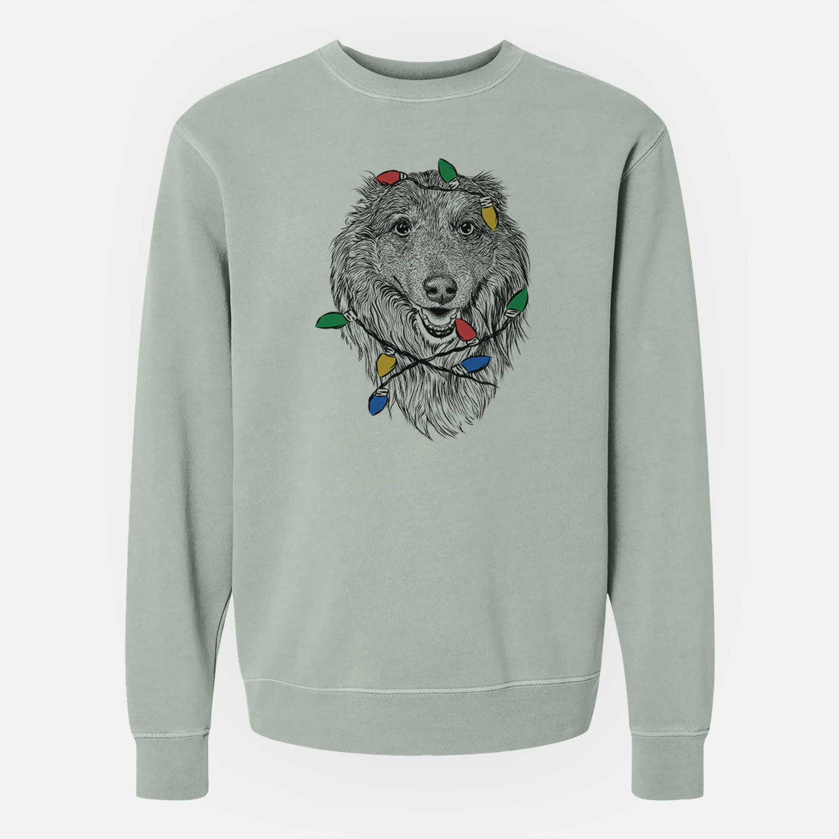 Christmas Lights Addie the Collie Mix - Unisex Pigment Dyed Crew Sweatshirt