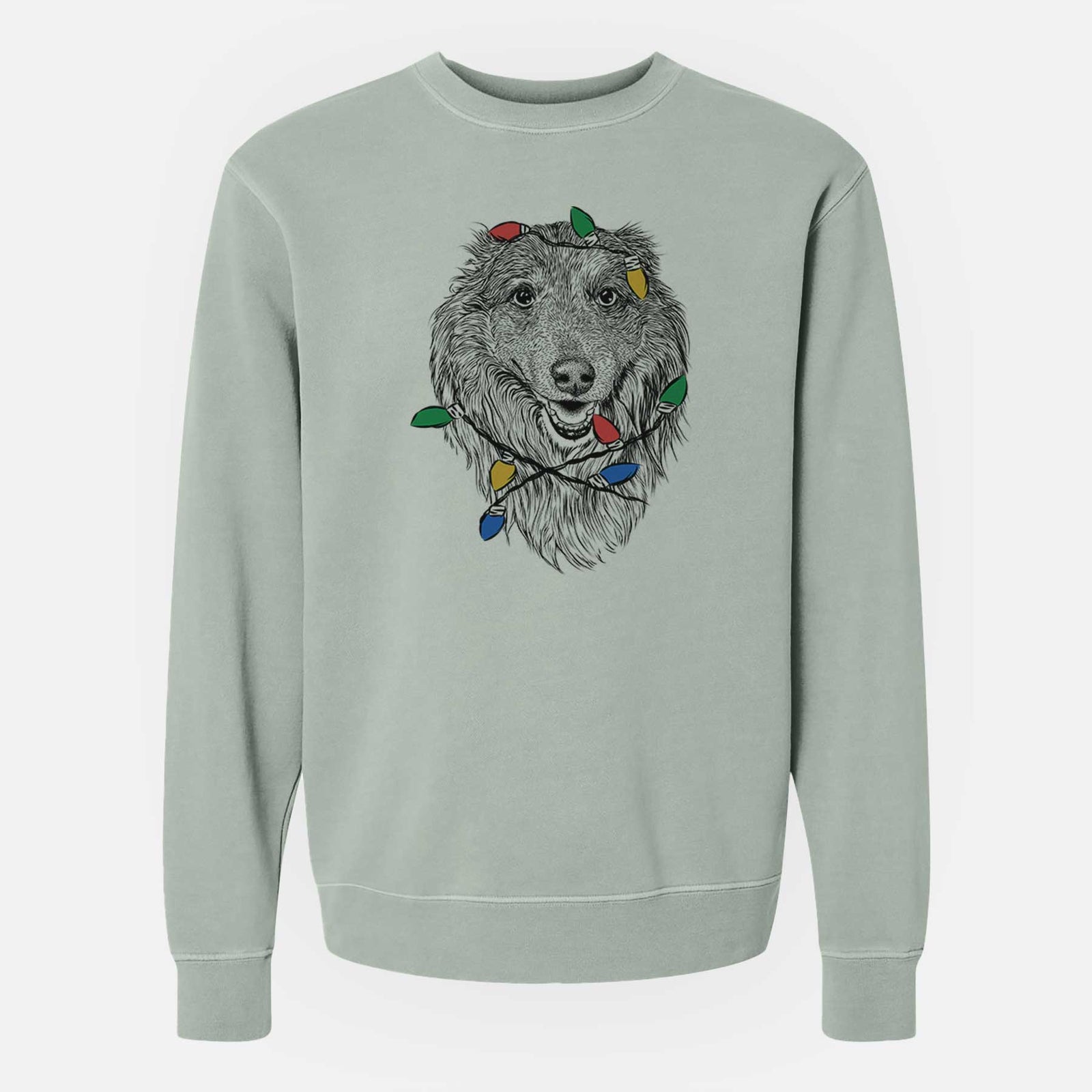 Christmas Lights Addie the Collie Mix - Unisex Pigment Dyed Crew Sweatshirt