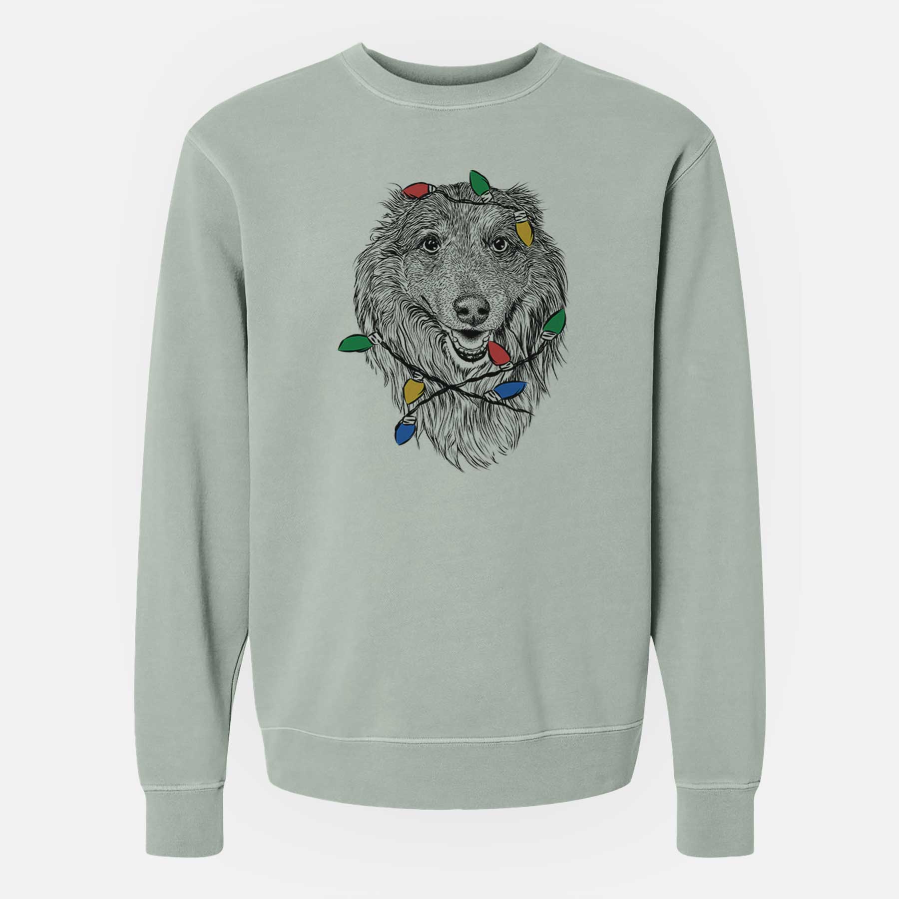 Christmas Lights Addie the Collie Mix - Unisex Pigment Dyed Crew Sweatshirt
