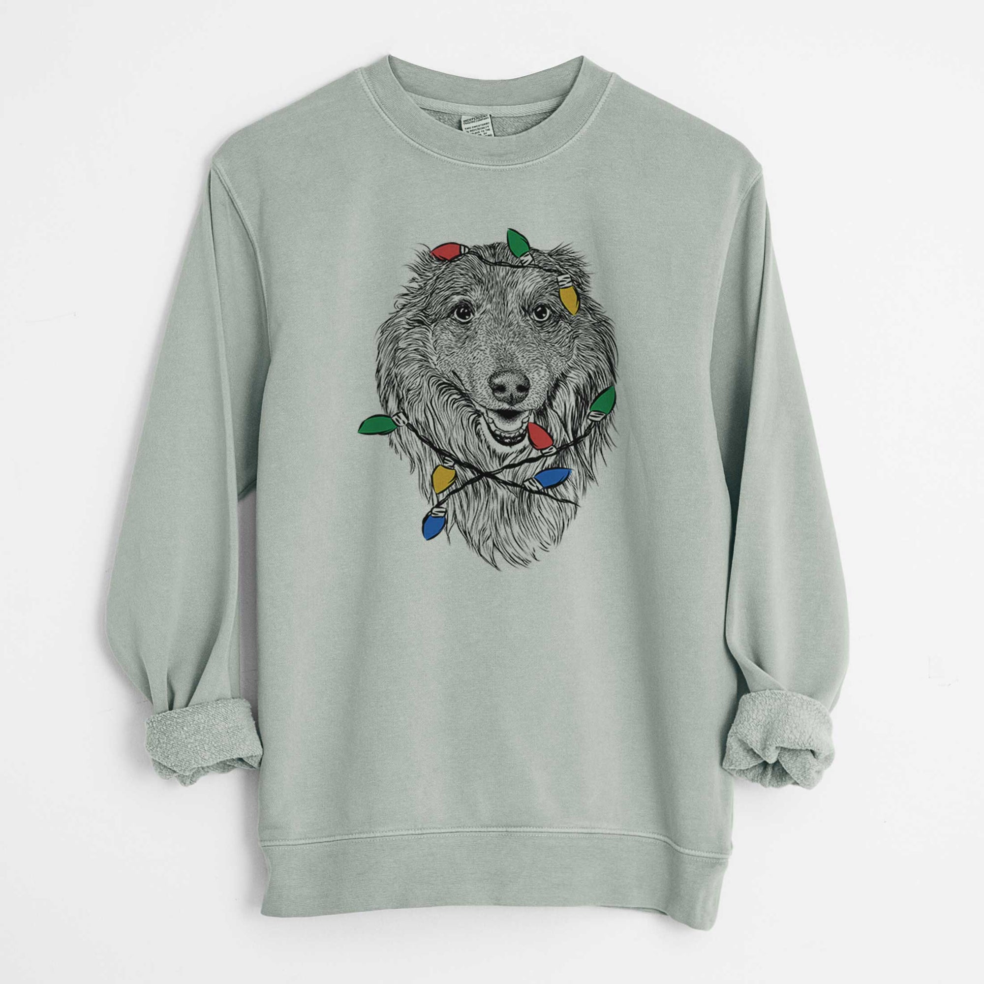Christmas Lights Addie the Collie Mix - Unisex Pigment Dyed Crew Sweatshirt