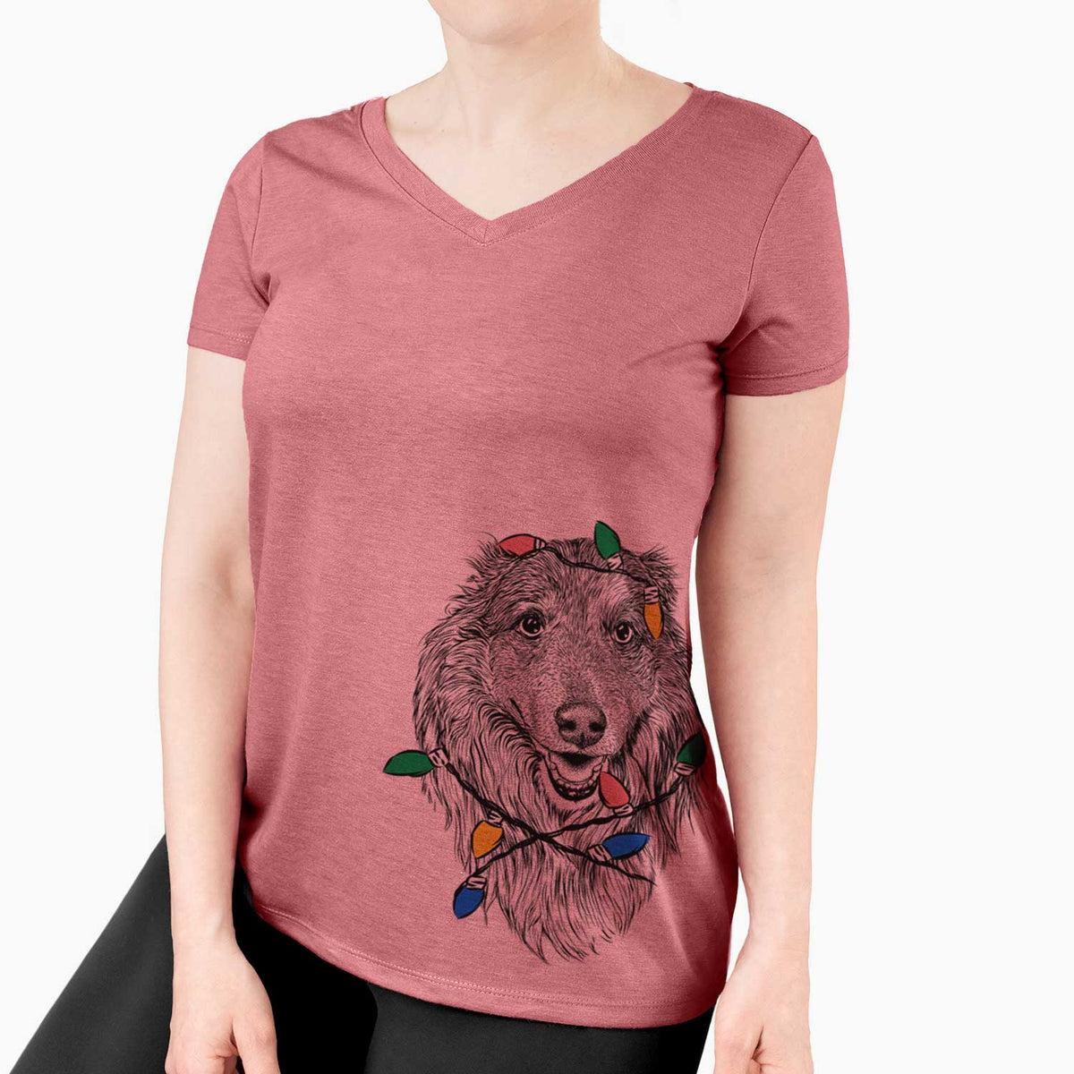 Christmas Lights Addie the Collie Mix - Women's V-neck Shirt