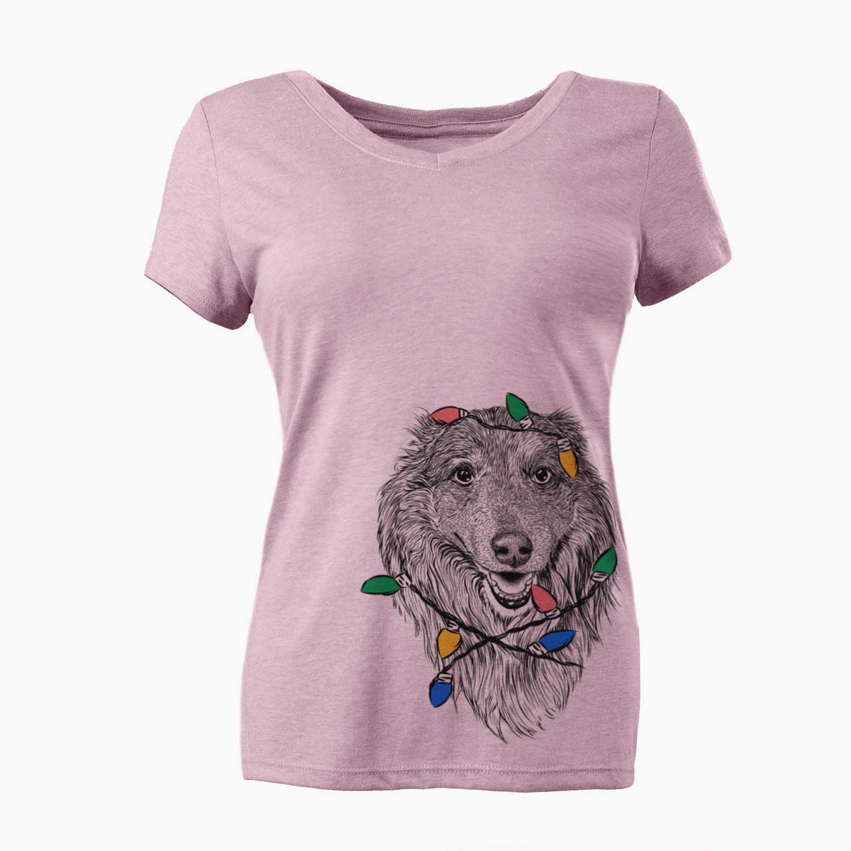 Christmas Lights Addie the Collie Mix - Women's V-neck Shirt