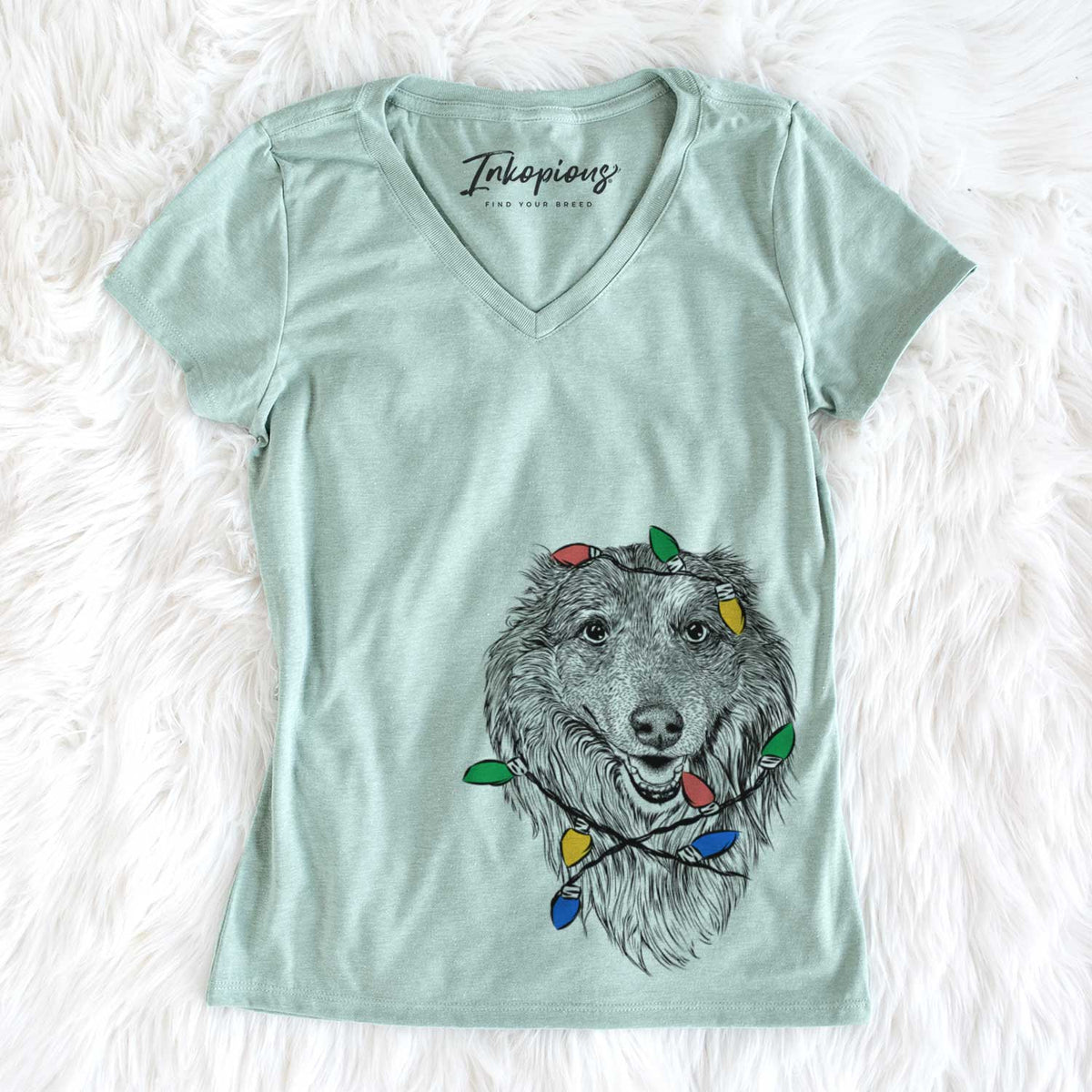 Christmas Lights Addie the Collie Mix - Women&#39;s V-neck Shirt