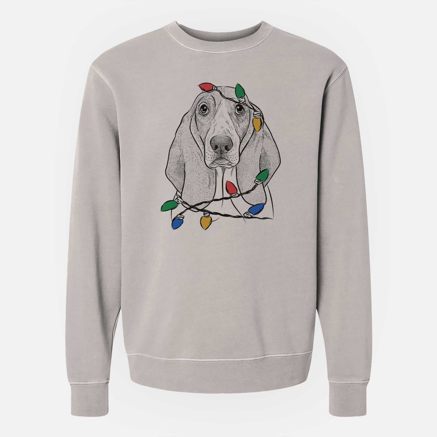 Christmas Lights Addison the Basset Hound - Unisex Pigment Dyed Crew Sweatshirt