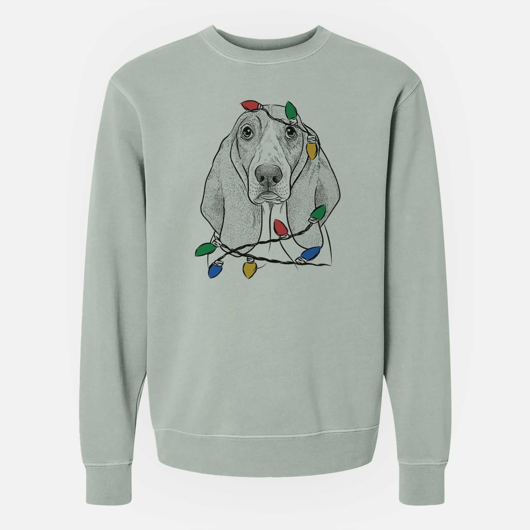 Christmas Lights Addison the Basset Hound - Unisex Pigment Dyed Crew Sweatshirt