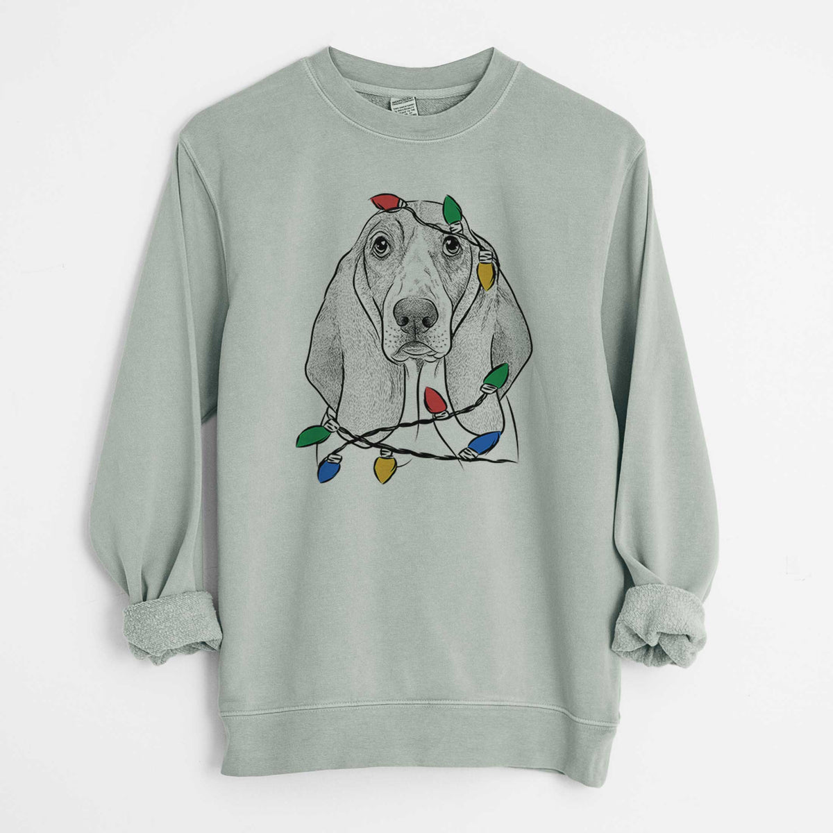 Christmas Lights Addison the Basset Hound - Unisex Pigment Dyed Crew Sweatshirt