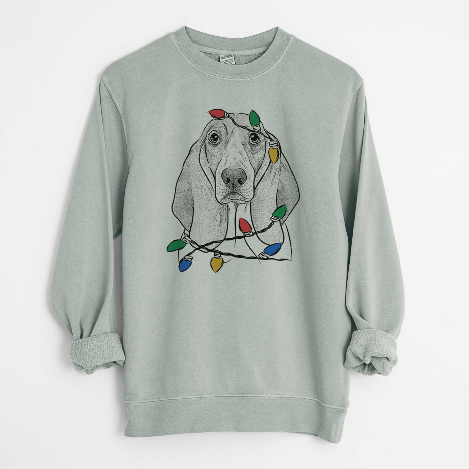 Christmas Lights Addison the Basset Hound - Unisex Pigment Dyed Crew Sweatshirt