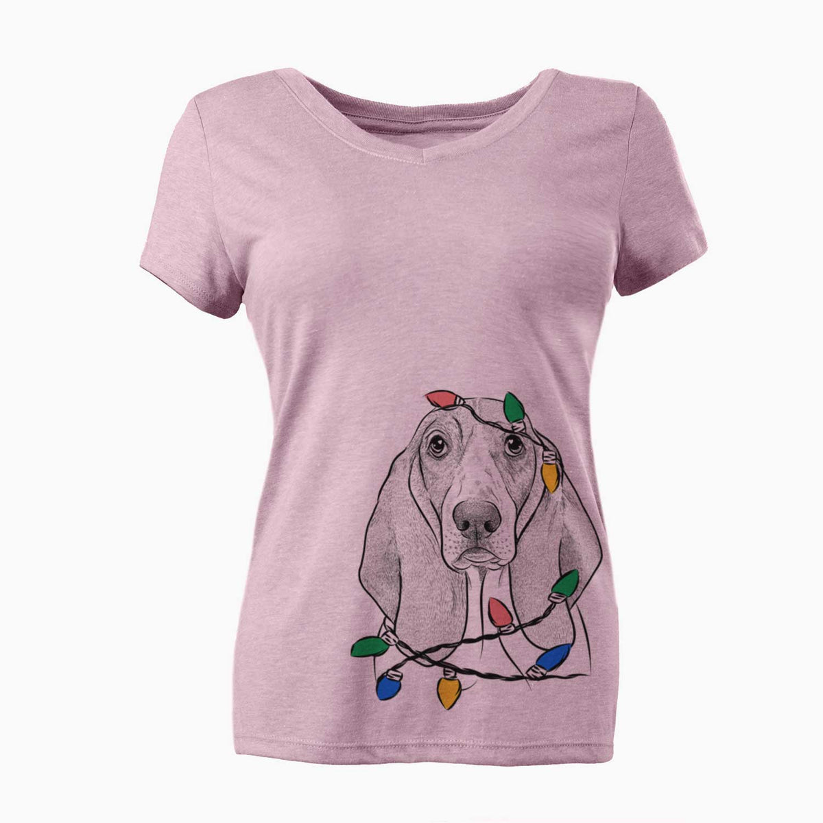 Christmas Lights Addison the Basset Hound - Women's V-neck Shirt