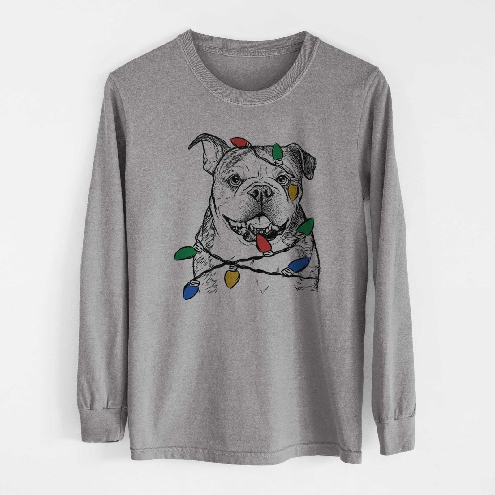 Christmas Lights Agatha the Boston Bulldog - Heavyweight 100% Cotton Long Sleeve