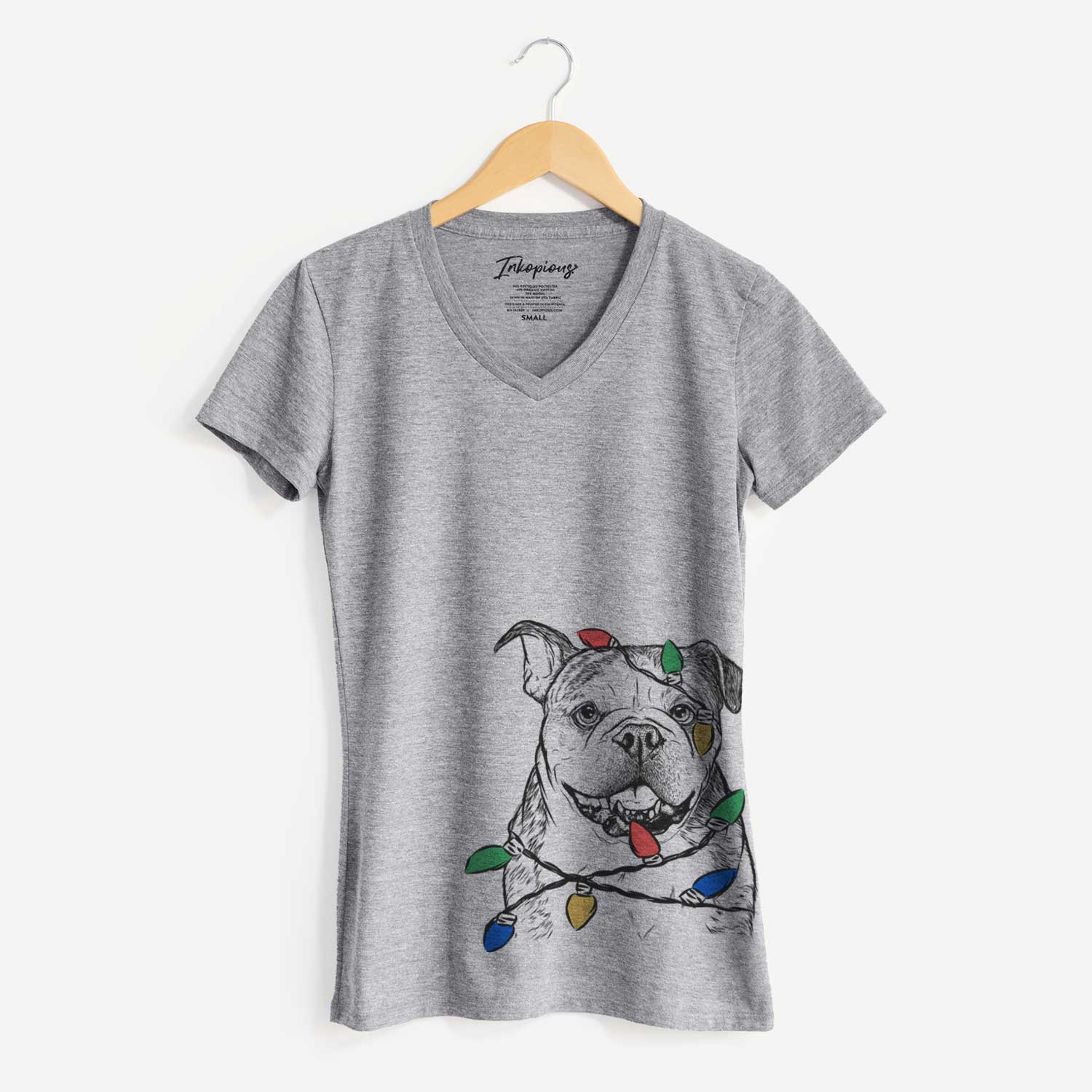 Christmas Lights Agatha the Boston Bulldog - Women's V-neck Shirt