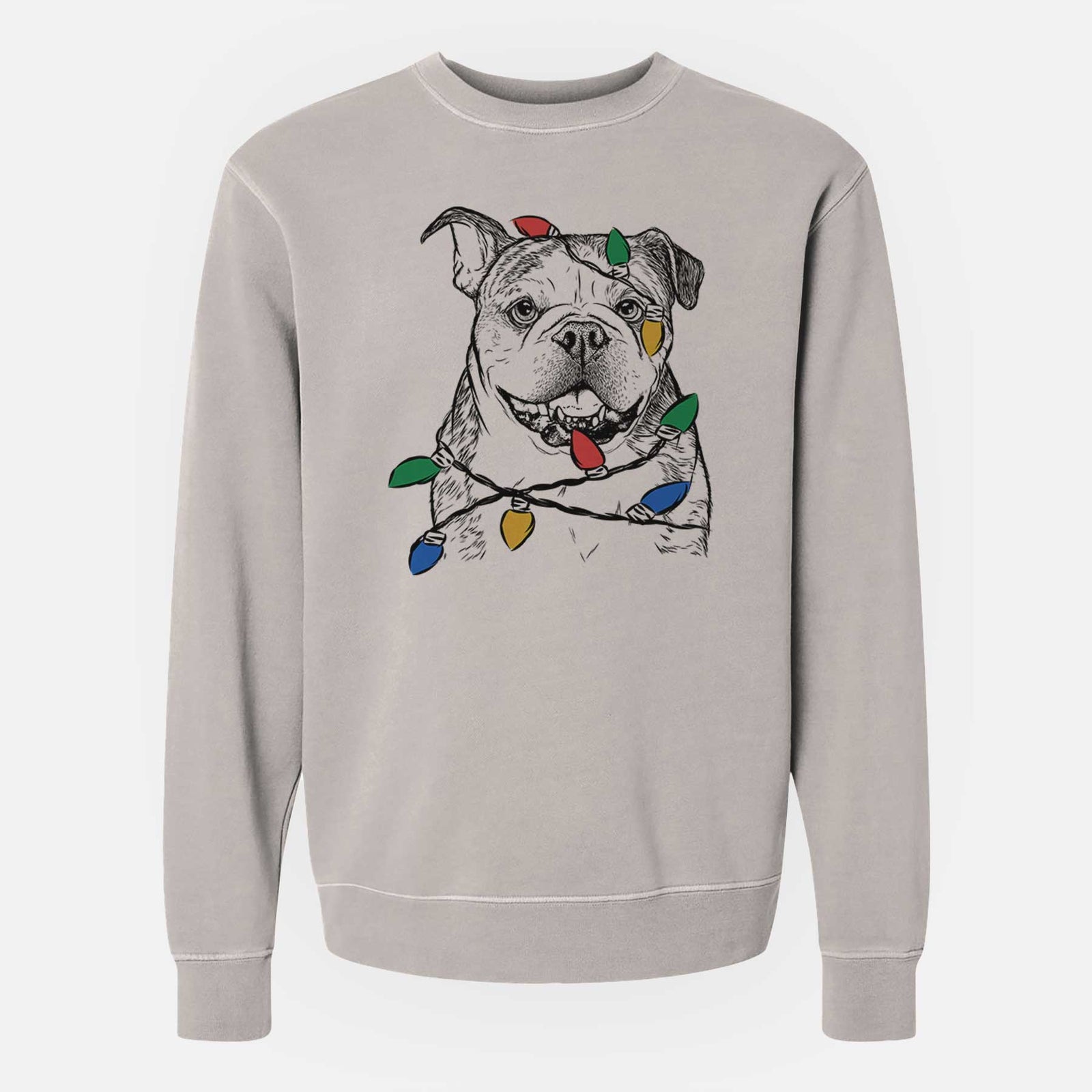 Christmas Lights Agatha the Boston Bulldog - Unisex Pigment Dyed Crew Sweatshirt