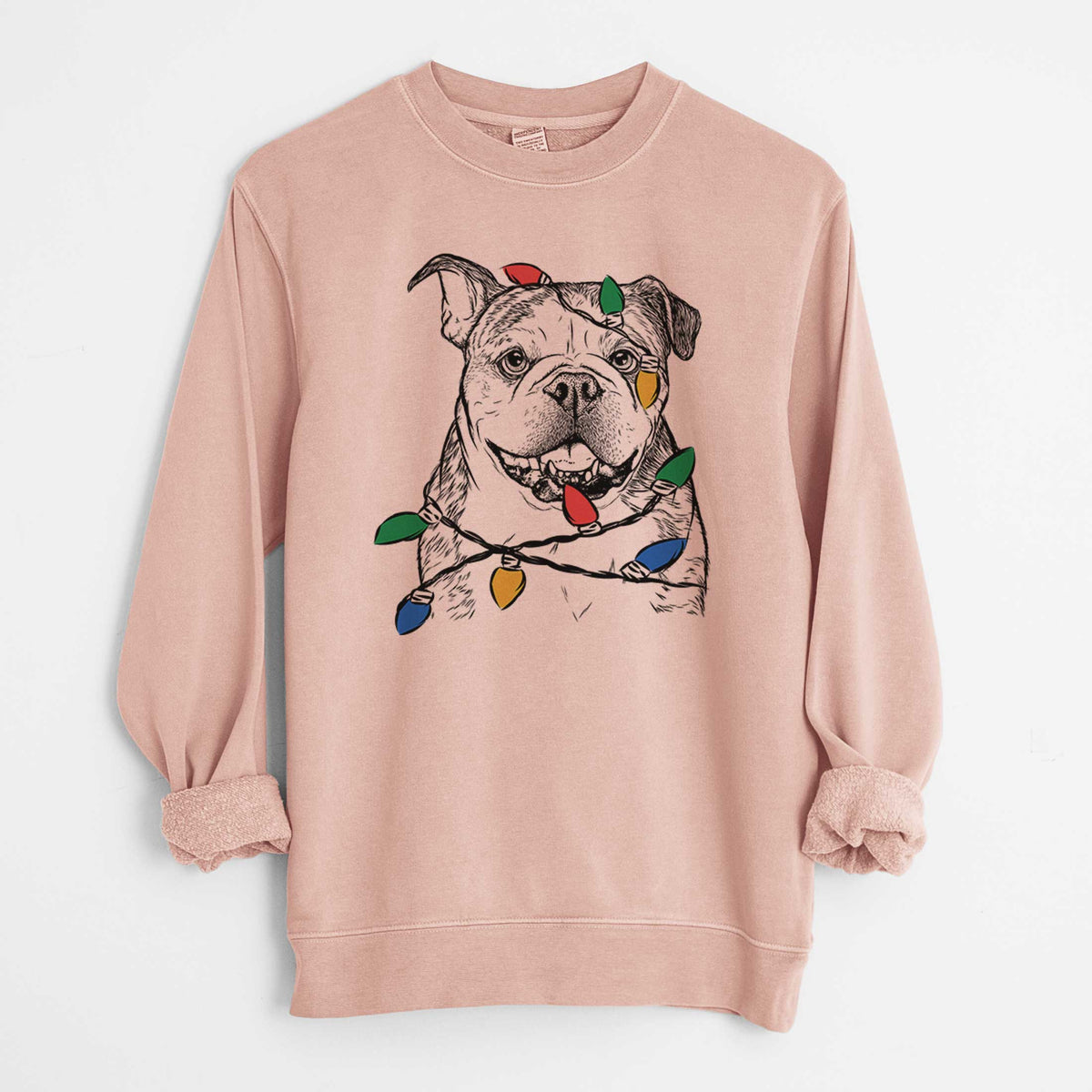 Christmas Lights Agatha the Boston Bulldog - Unisex Pigment Dyed Crew Sweatshirt