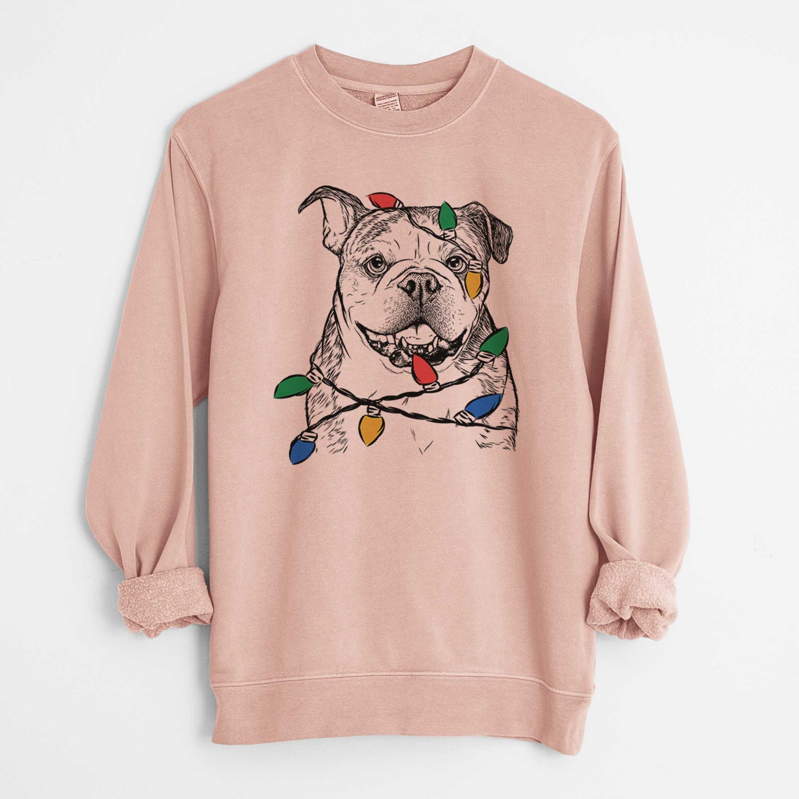 Christmas Lights Agatha the Boston Bulldog - Unisex Pigment Dyed Crew Sweatshirt
