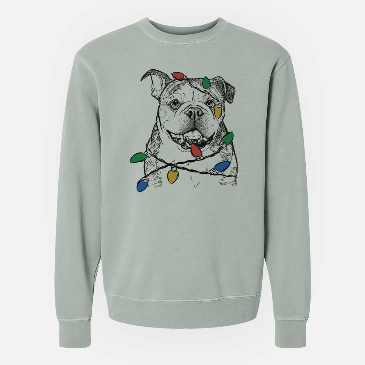 Christmas Lights Agatha the Boston Bulldog - Unisex Pigment Dyed Crew Sweatshirt
