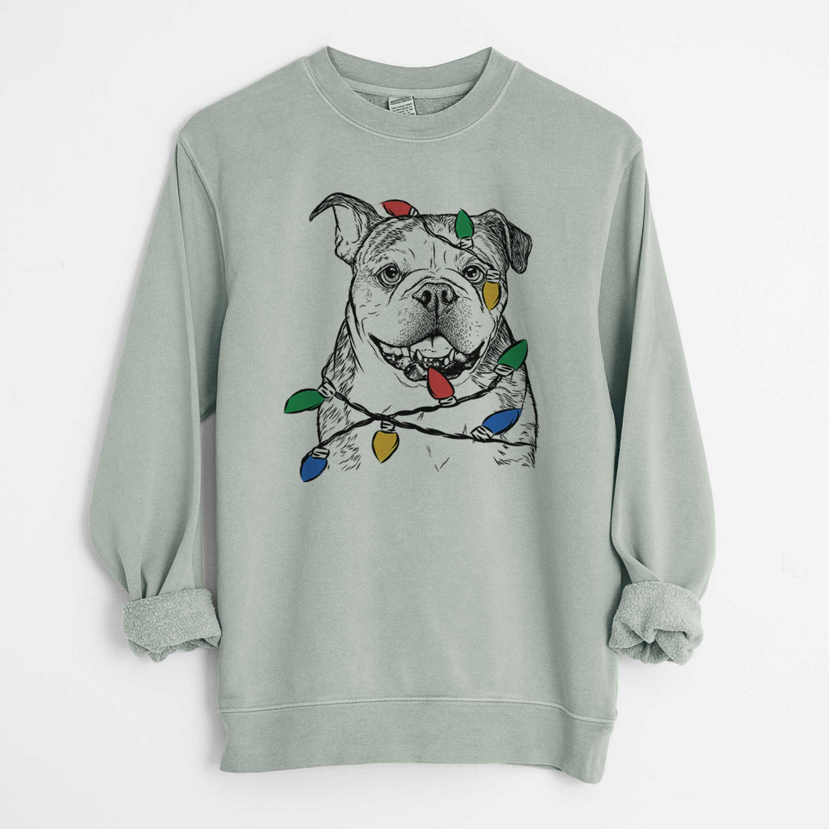 Christmas Lights Agatha the Boston Bulldog - Unisex Pigment Dyed Crew Sweatshirt