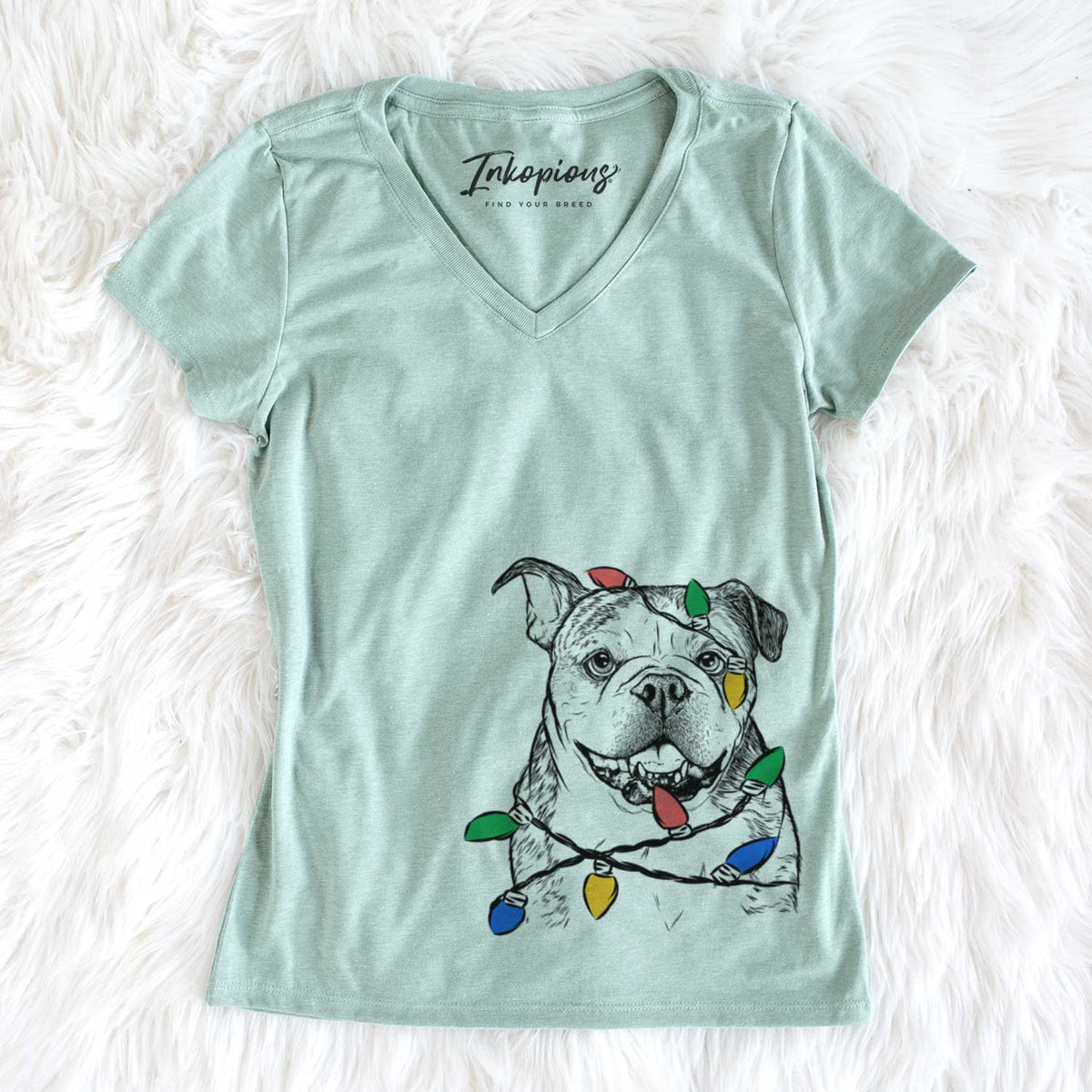 Christmas Lights Agatha the Boston Bulldog - Women's V-neck Shirt