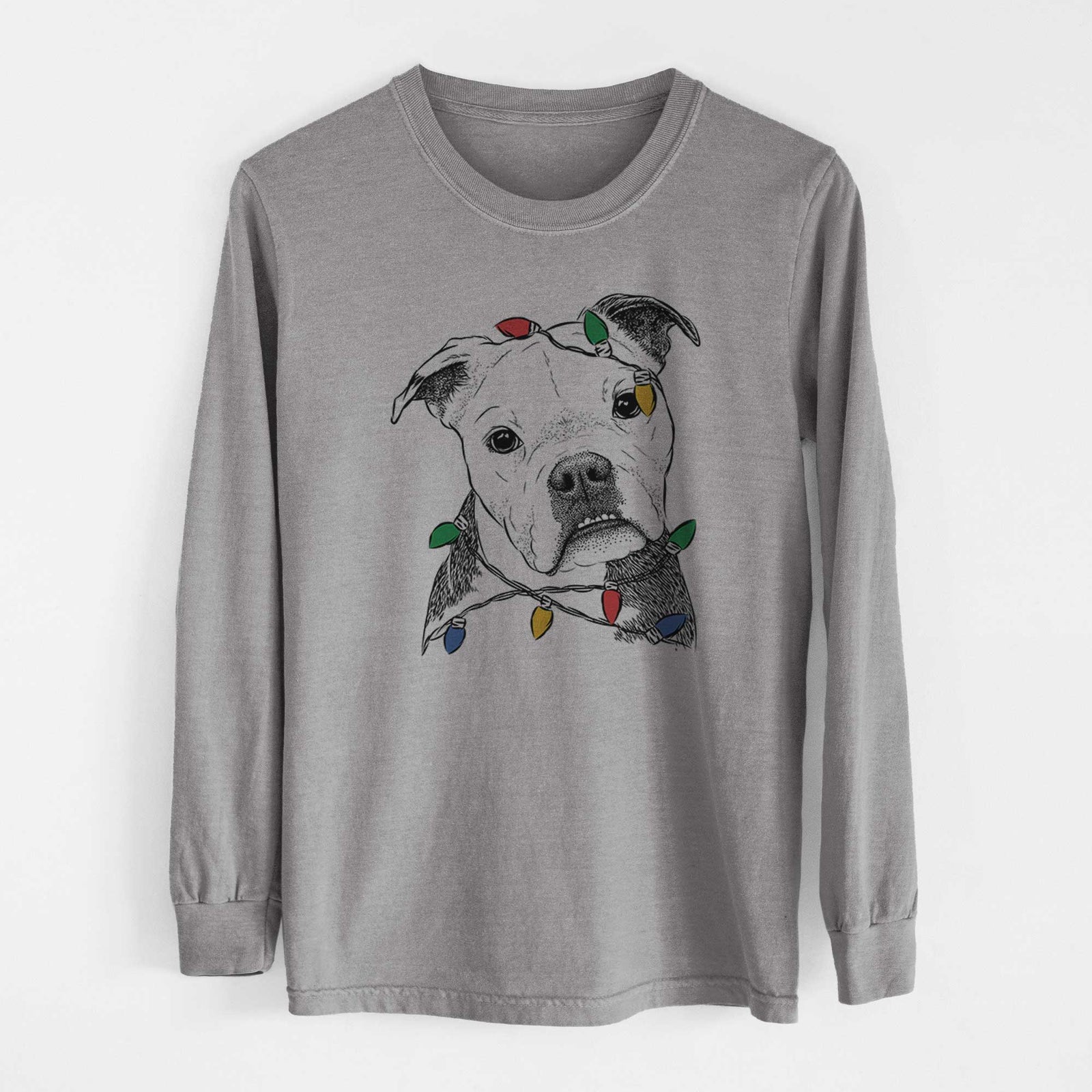Christmas Lights Aggy the Olde English Bulldogge - Heavyweight 100% Cotton Long Sleeve