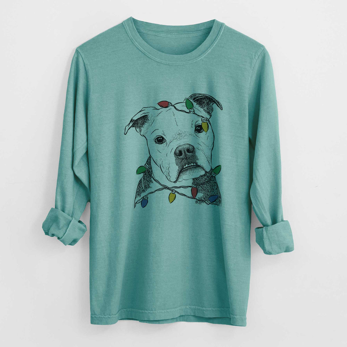 Christmas Lights Aggy the Olde English Bulldogge - Heavyweight 100% Cotton Long Sleeve