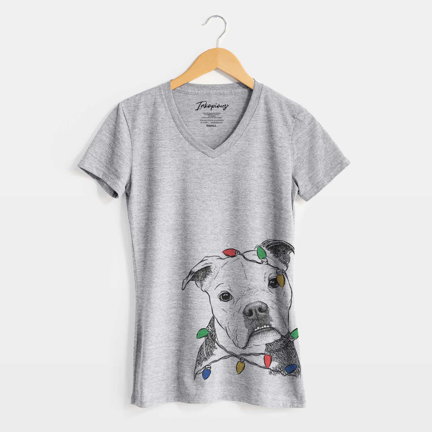 Christmas Lights Aggy the Olde English Bulldogge - Women's V-neck Shirt