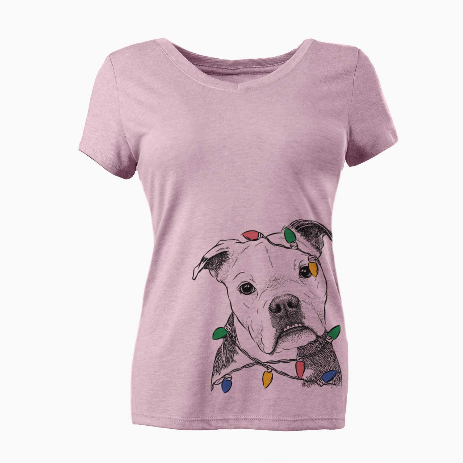 Christmas Lights Aggy the Olde English Bulldogge - Women's V-neck Shirt