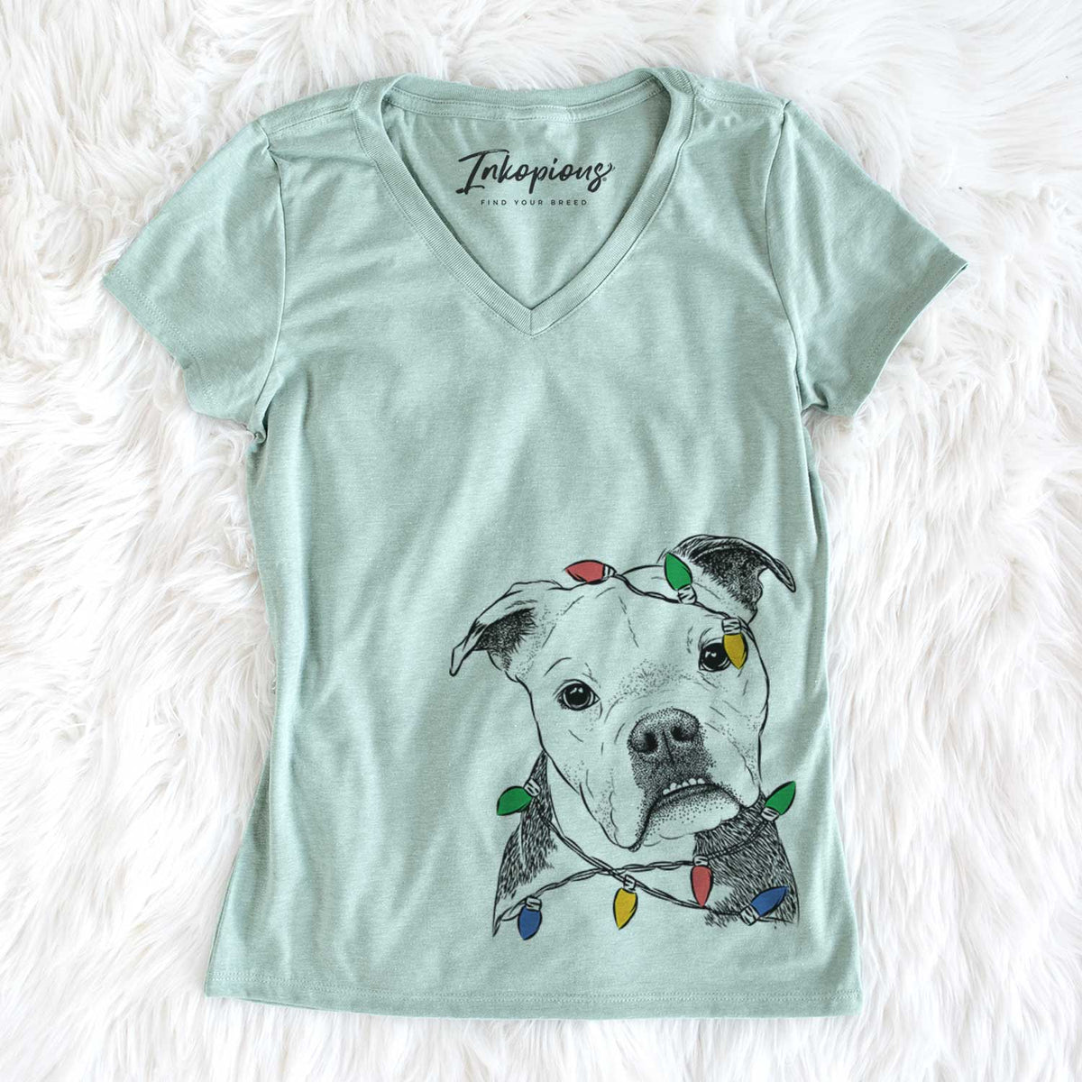 Christmas Lights Aggy the Olde English Bulldogge - Women&#39;s V-neck Shirt