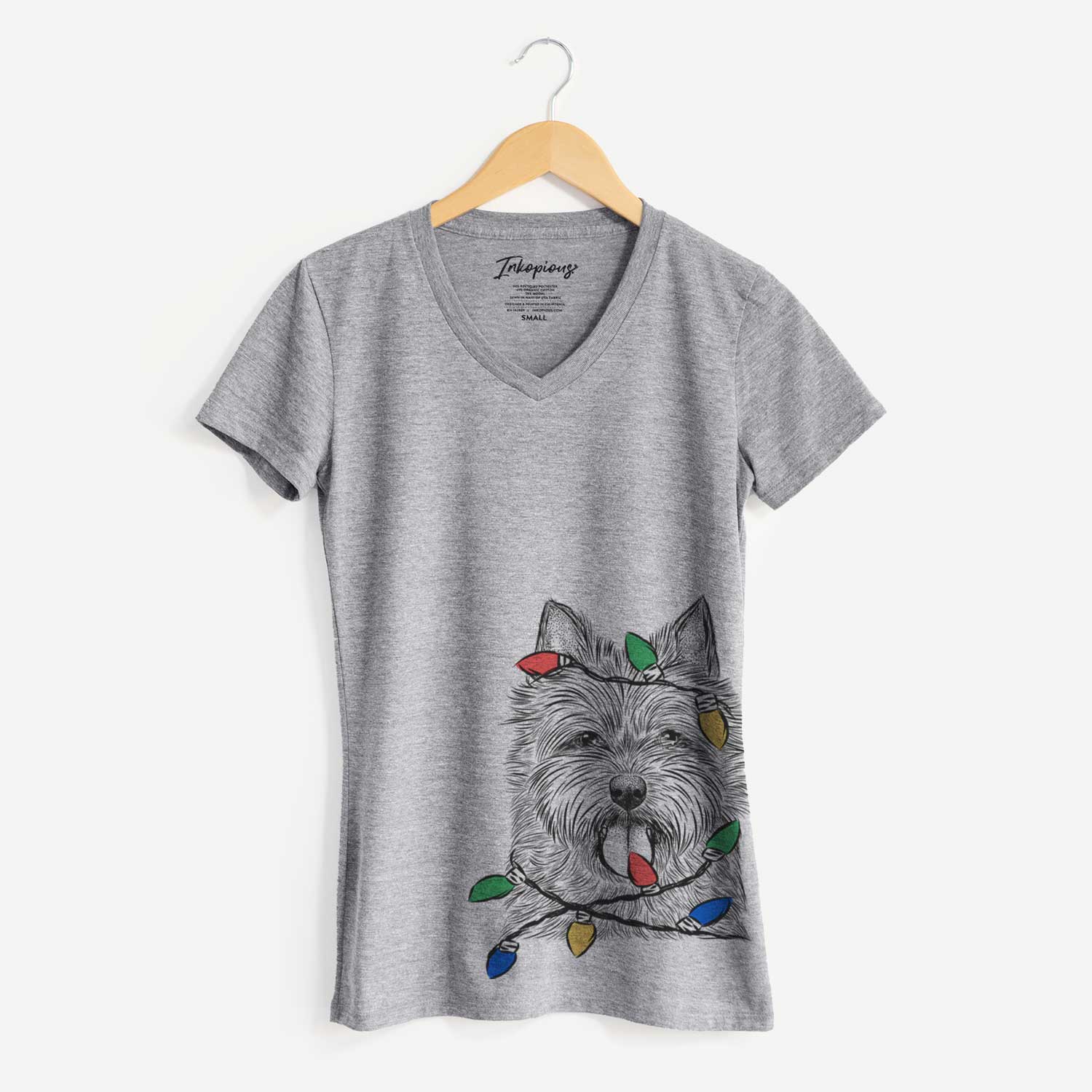 Christmas Lights Alfie the Norwich Terrier - Women's V-neck Shirt