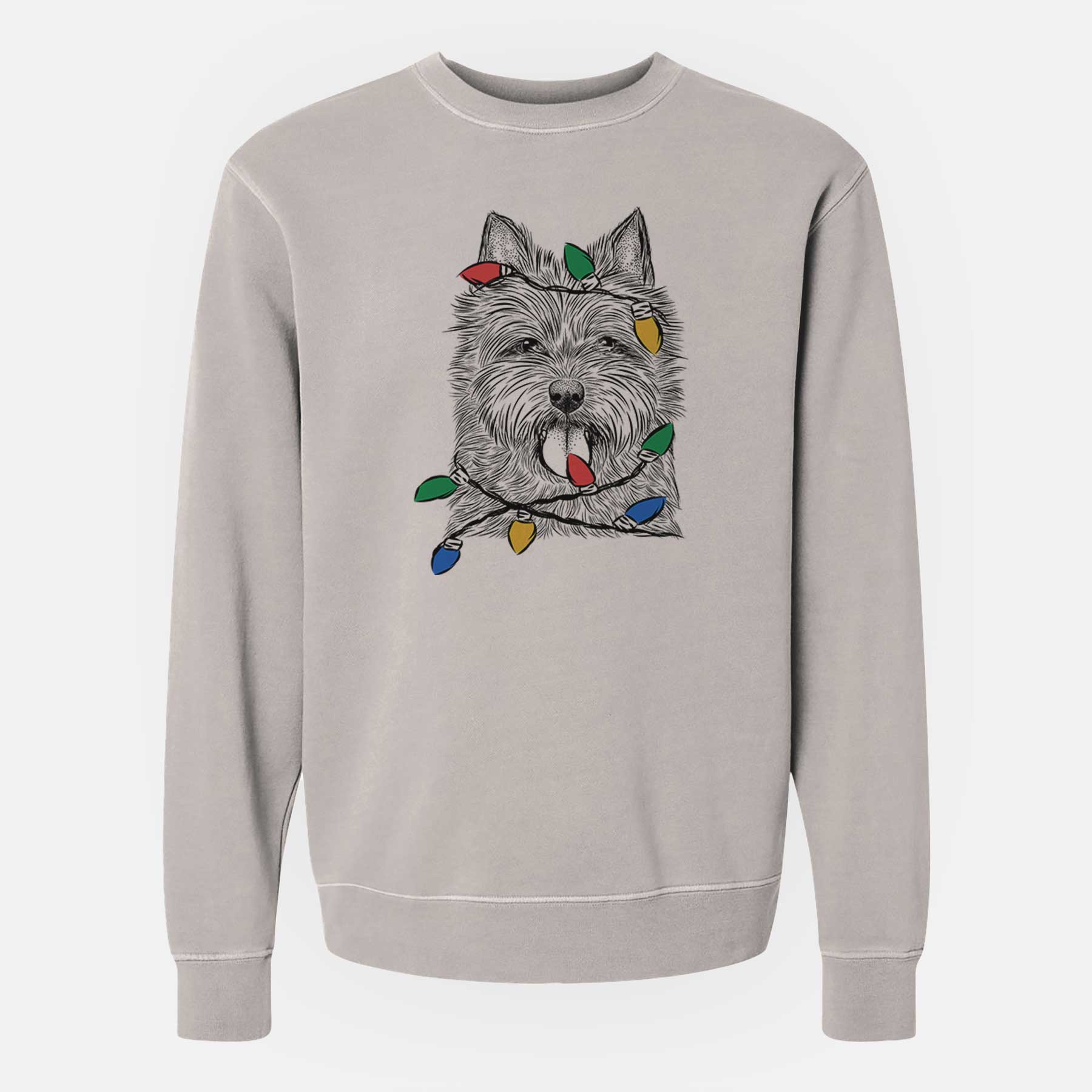 Christmas Lights Alfie the Norwich Terrier - Unisex Pigment Dyed Crew Sweatshirt