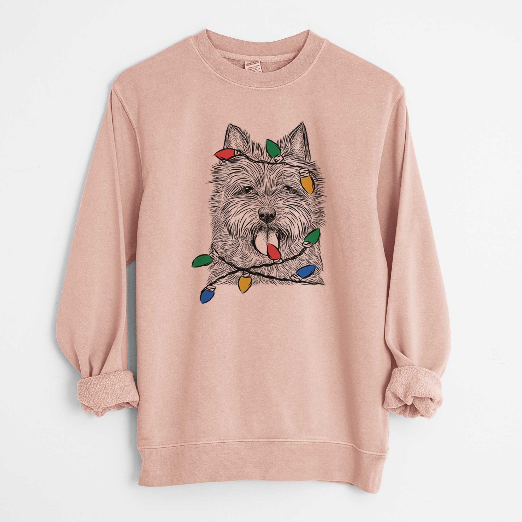 Christmas Lights Alfie the Norwich Terrier - Unisex Pigment Dyed Crew Sweatshirt