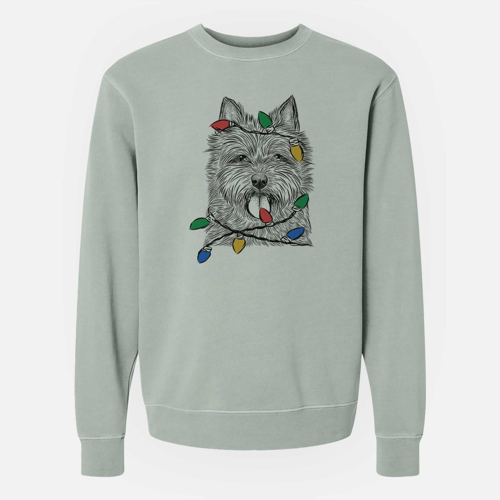 Christmas Lights Alfie the Norwich Terrier - Unisex Pigment Dyed Crew Sweatshirt