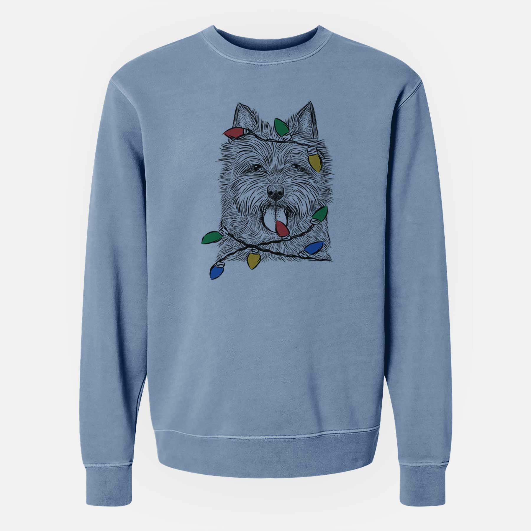 Christmas Lights Alfie the Norwich Terrier - Unisex Pigment Dyed Crew Sweatshirt