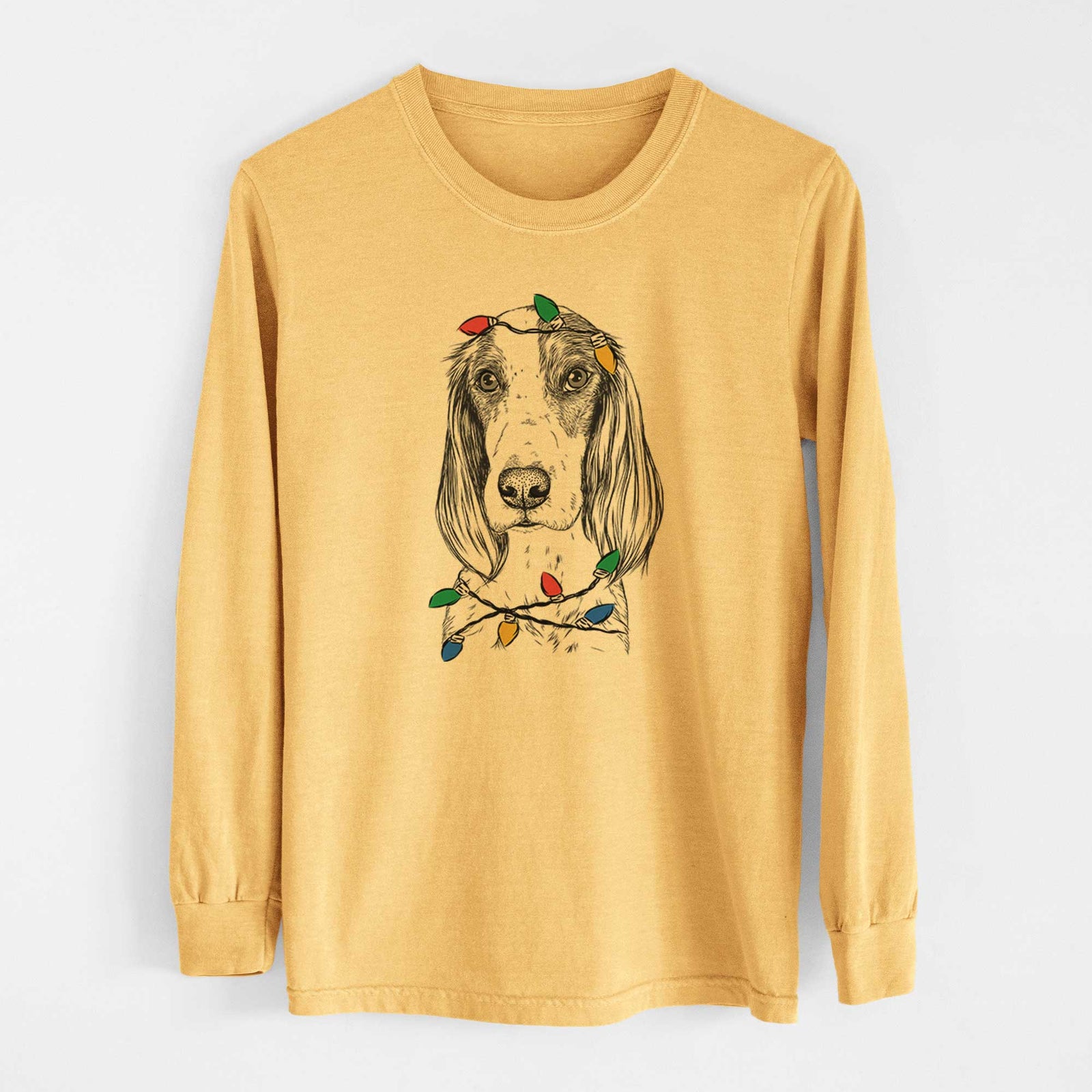 Christmas Lights Aline the Irish Red and White Setter - Heavyweight 100% Cotton Long Sleeve