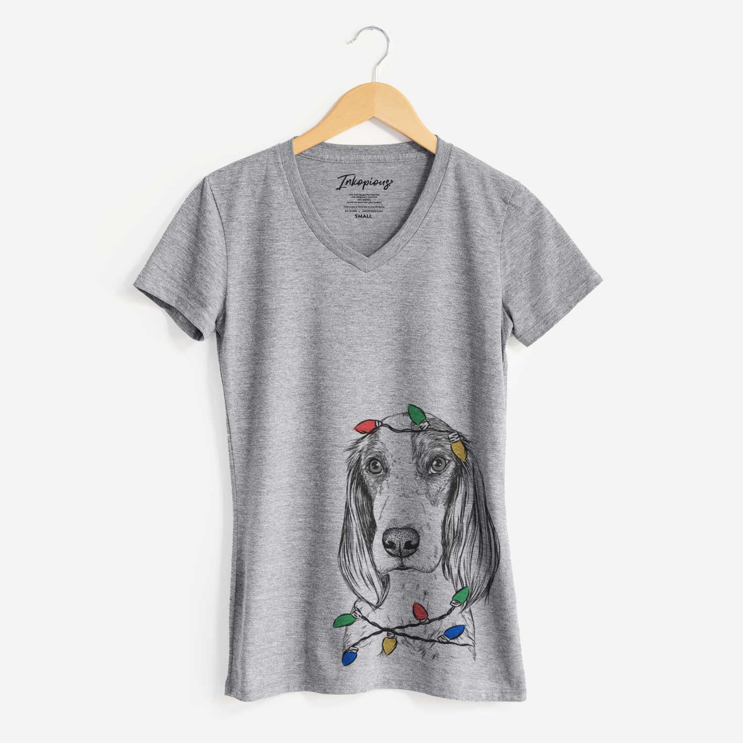 Christmas Lights Aline the Irish Red and White Setter - Women's V-neck Shirt