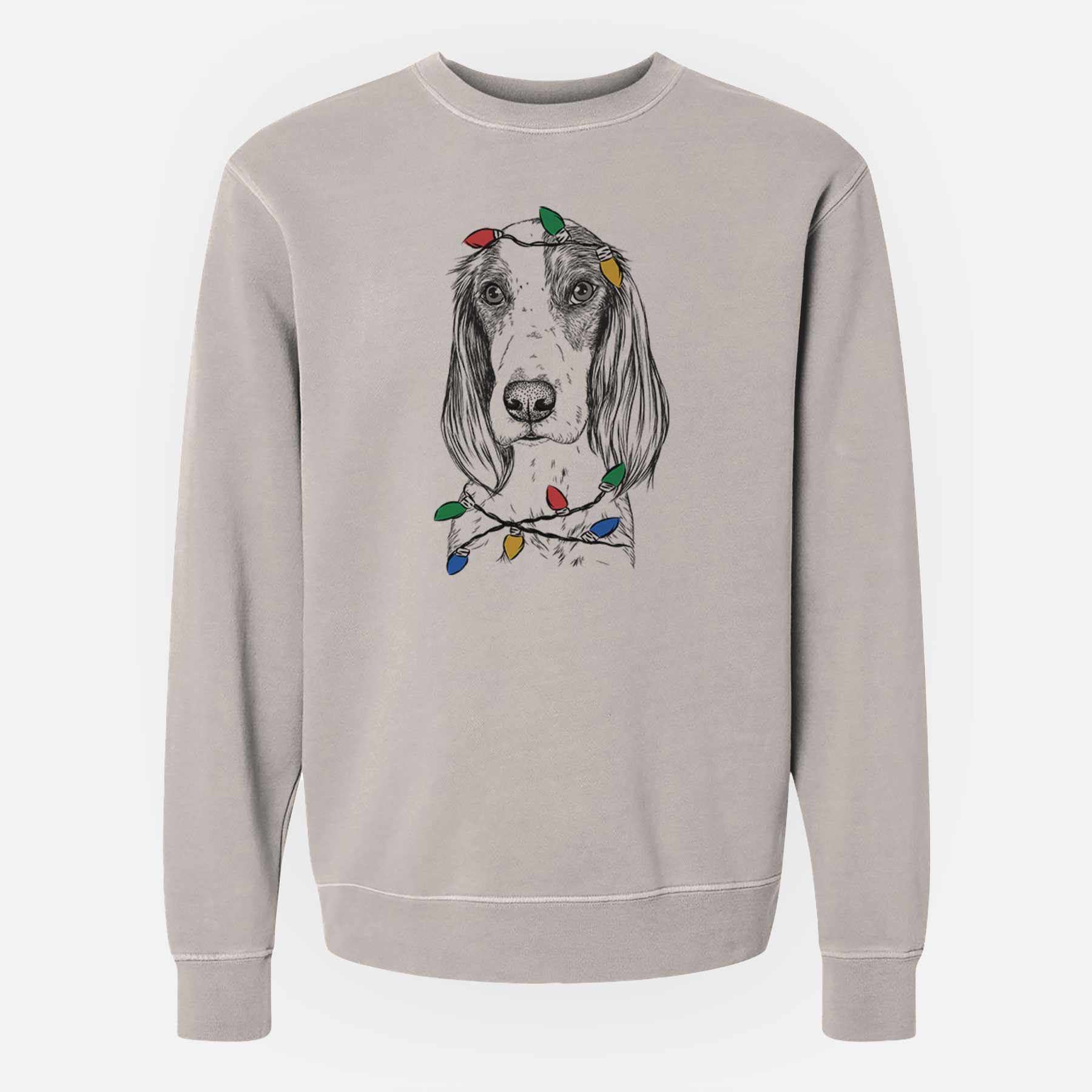 Christmas Lights Aline the Irish Red and White Setter - Unisex Pigment Dyed Crew Sweatshirt