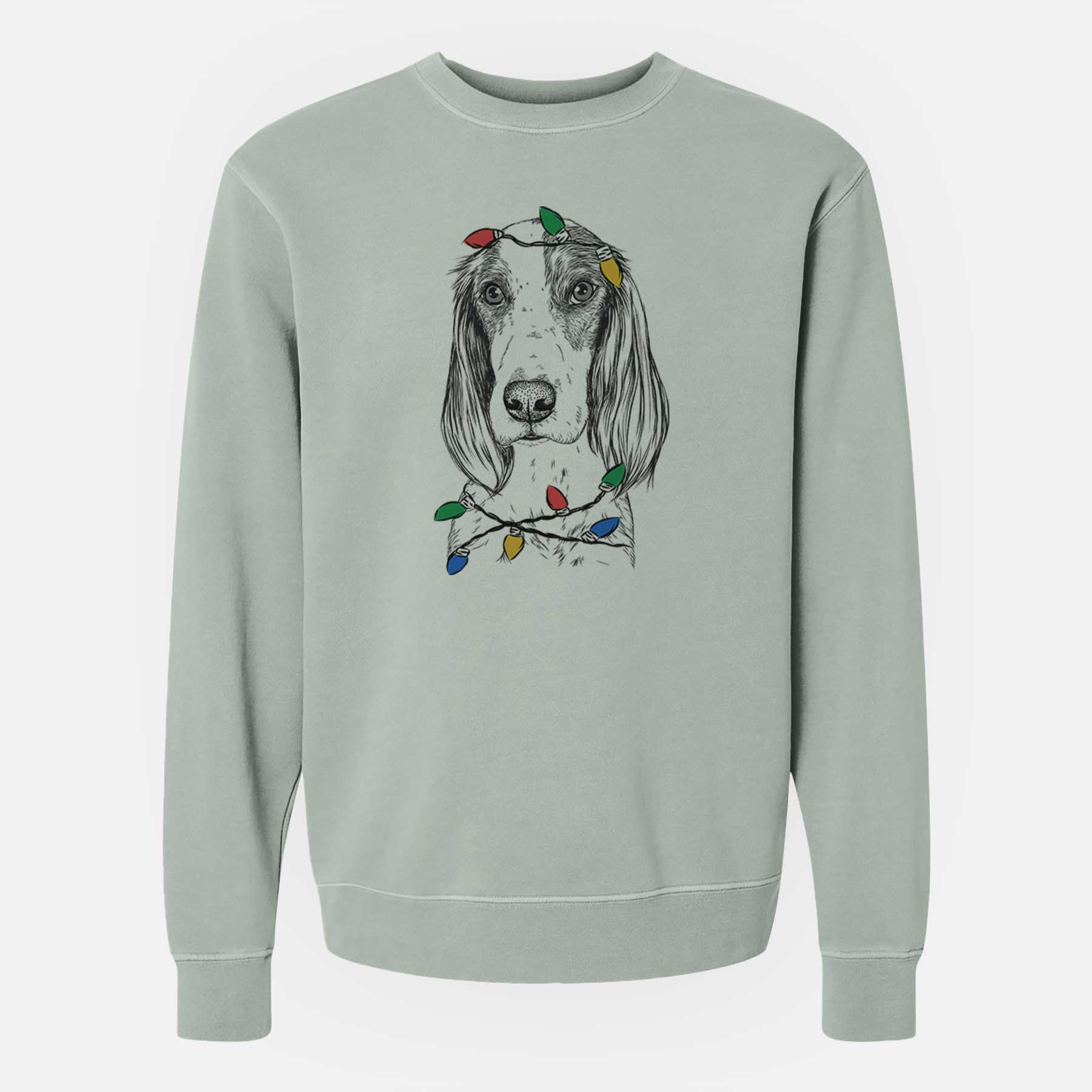 Christmas Lights Aline the Irish Red and White Setter - Unisex Pigment Dyed Crew Sweatshirt