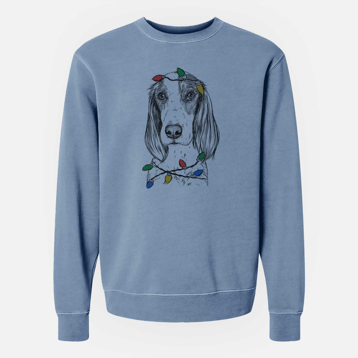 Christmas Lights Aline the Irish Red and White Setter - Unisex Pigment Dyed Crew Sweatshirt