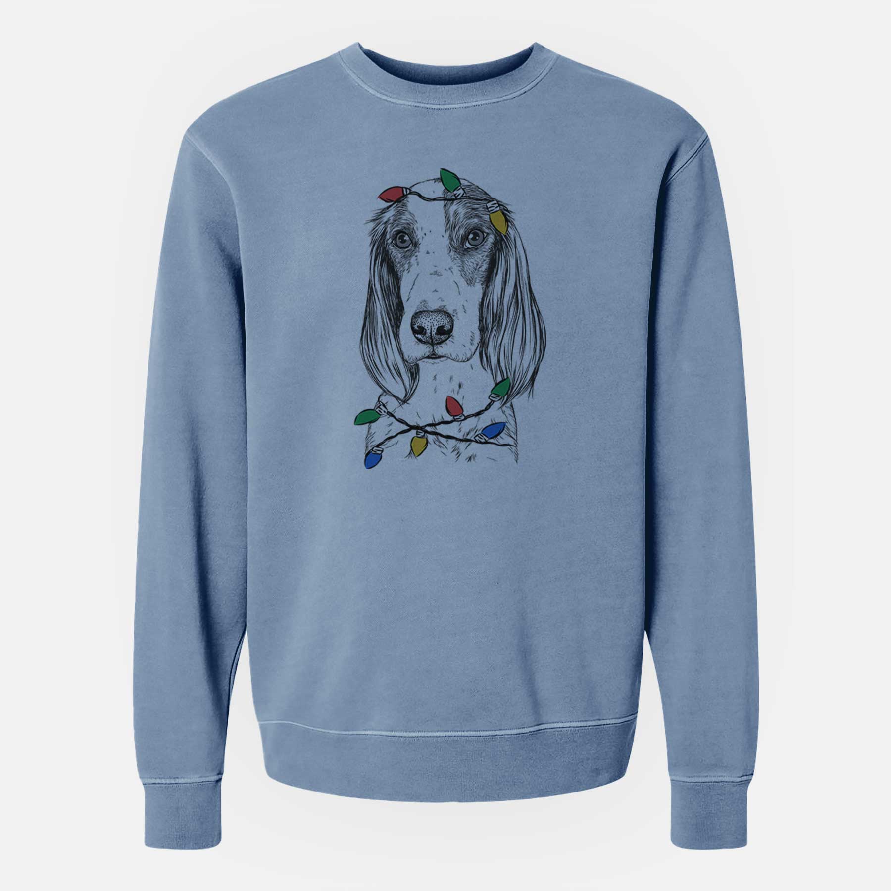 Christmas Lights Aline the Irish Red and White Setter - Unisex Pigment Dyed Crew Sweatshirt