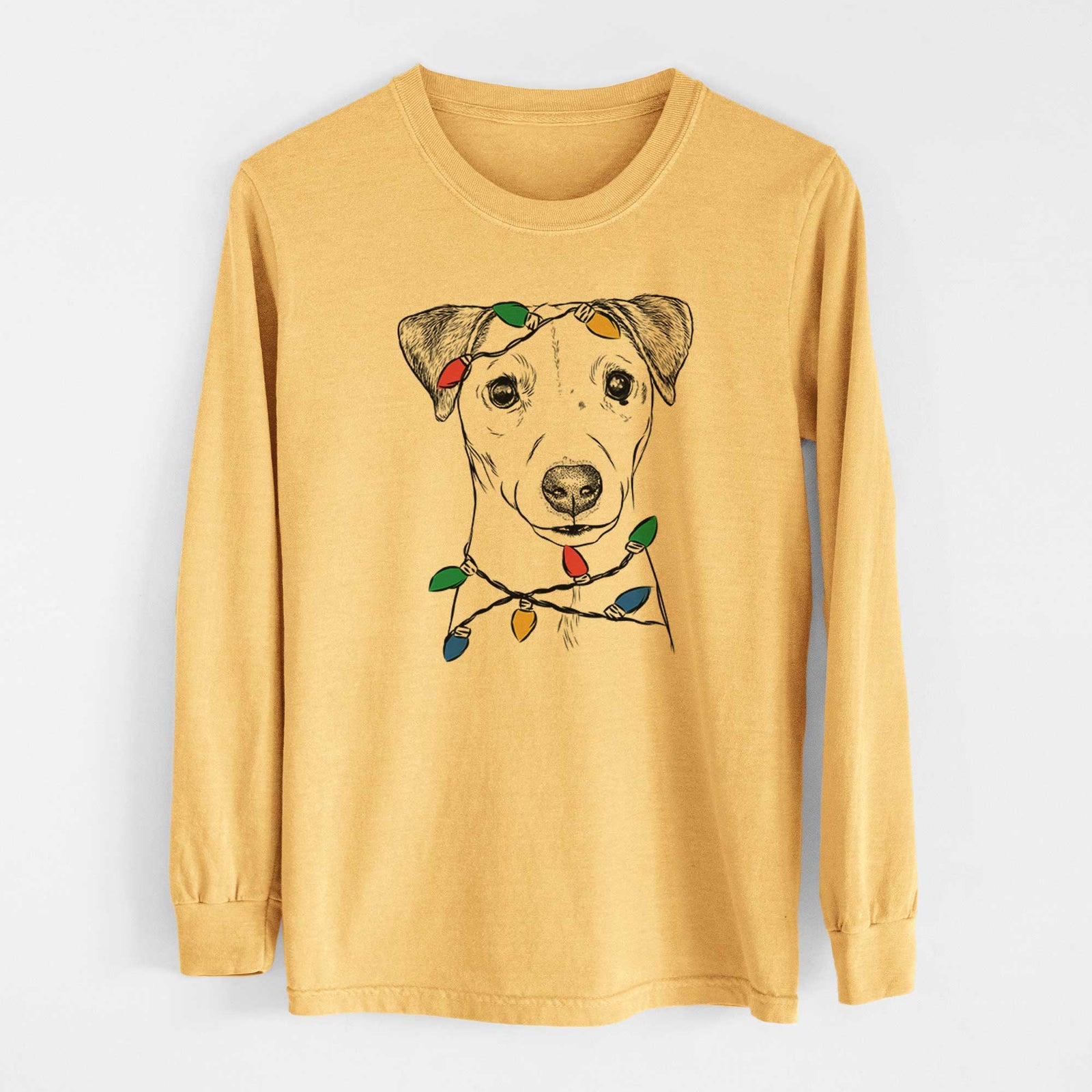 Christmas Lights Ally the Jack Russell Terrier - Heavyweight 100% Cotton Long Sleeve