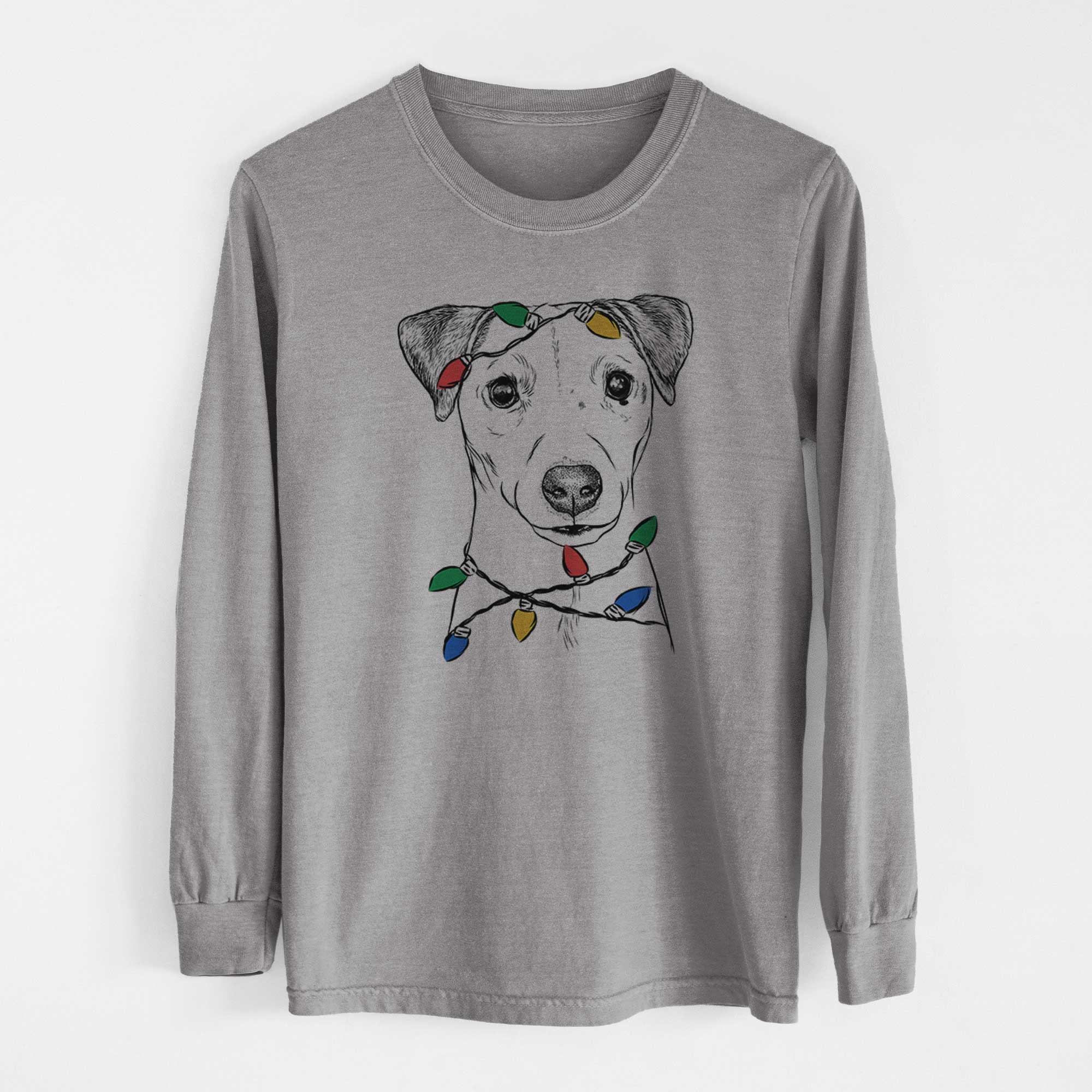 Christmas Lights Ally the Jack Russell Terrier - Heavyweight 100% Cotton Long Sleeve