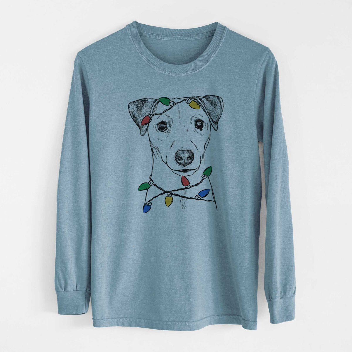 Christmas Lights Ally the Jack Russell Terrier - Heavyweight 100% Cotton Long Sleeve