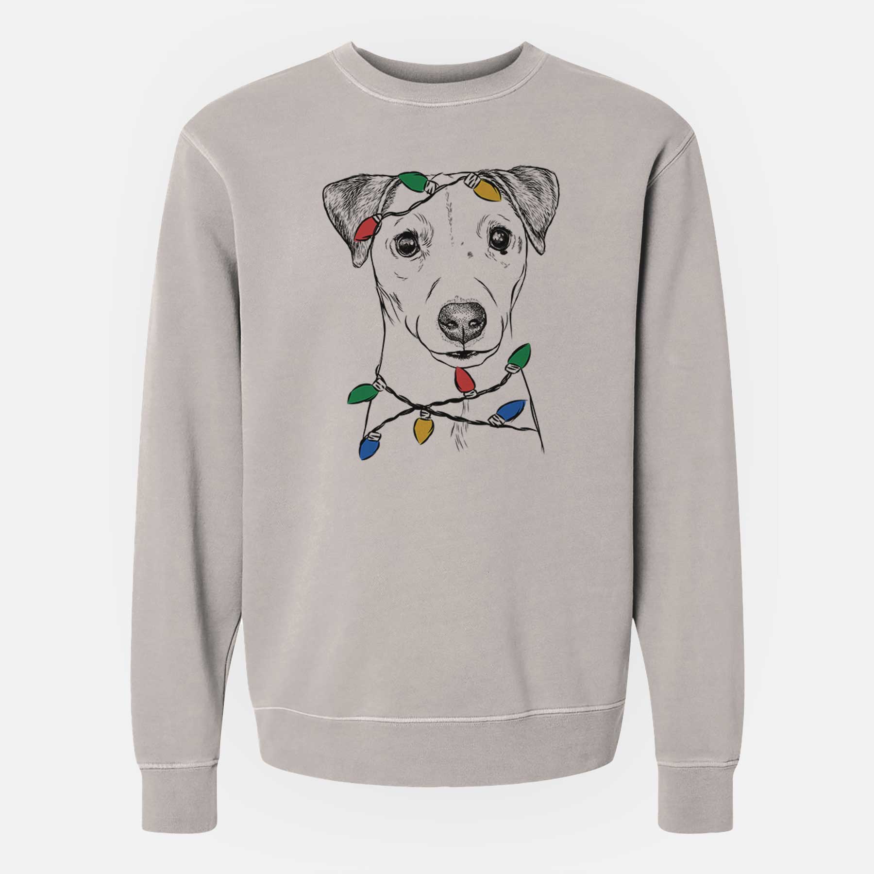 Christmas Lights Ally the Jack Russell Terrier - Unisex Pigment Dyed Crew Sweatshirt